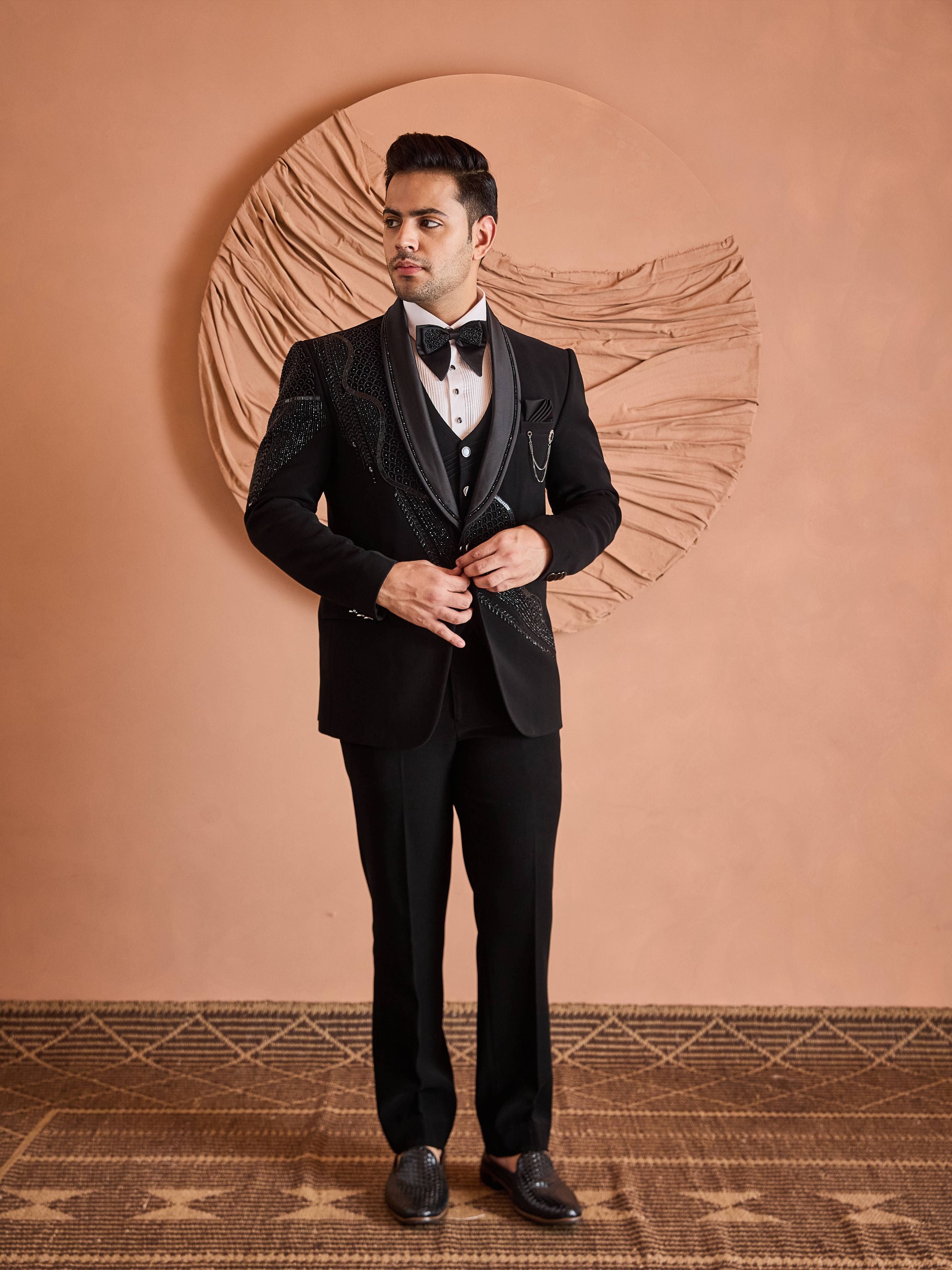 Black Beads Embroidery Tuxedo Set