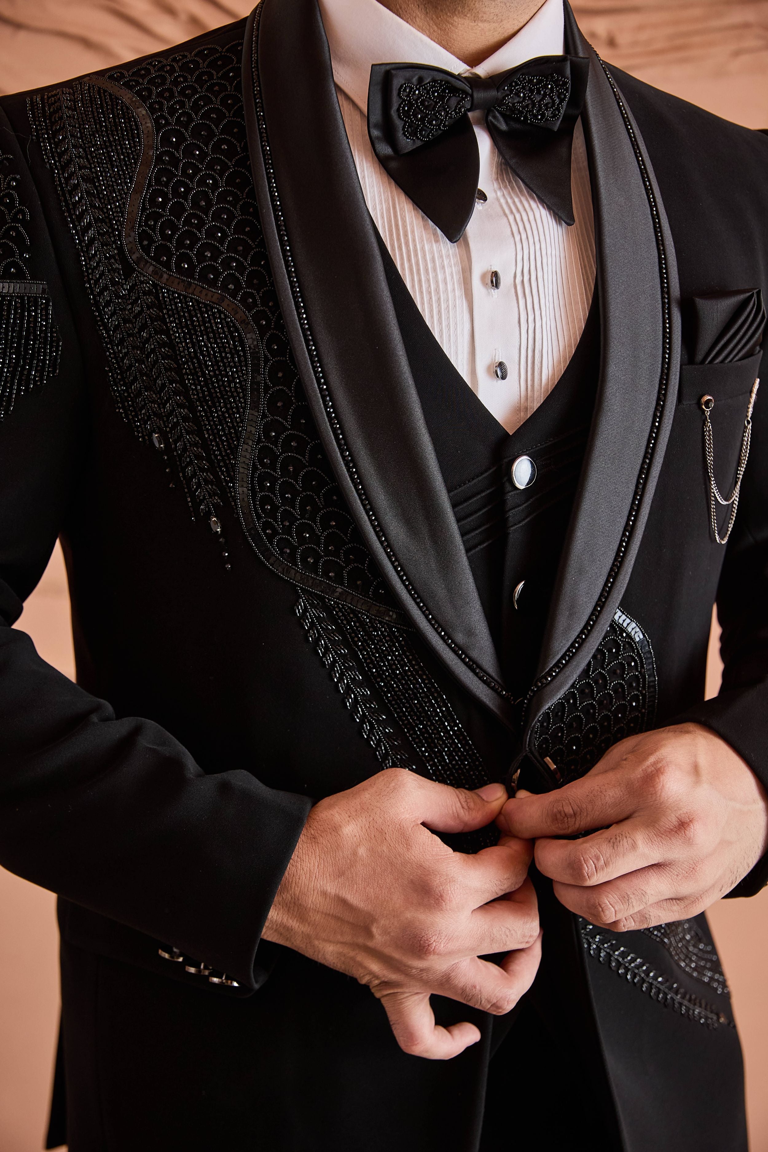Black Beads Embroidery Tuxedo Set