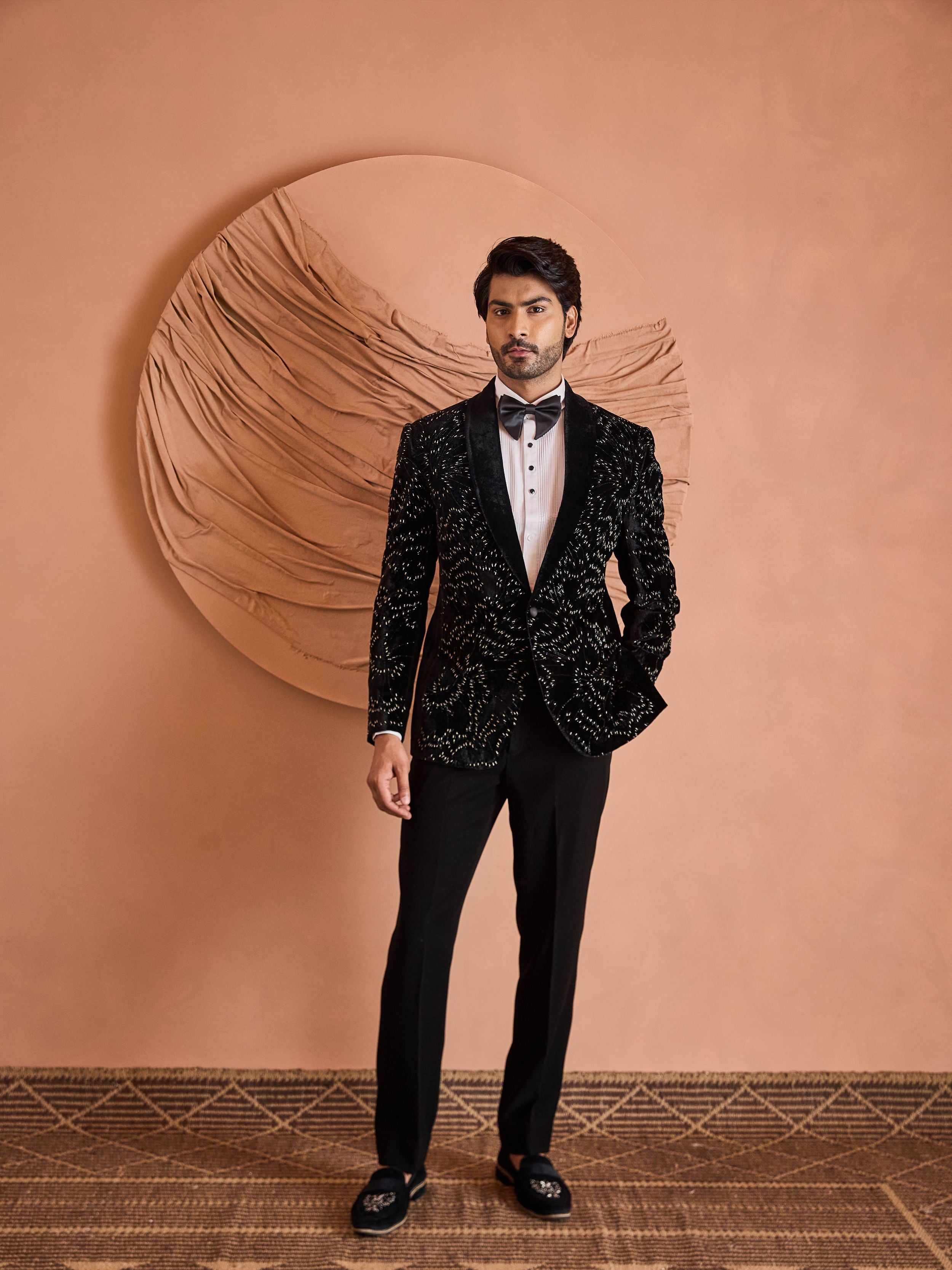 Black Zardosi Embroidery Tuxedo Set