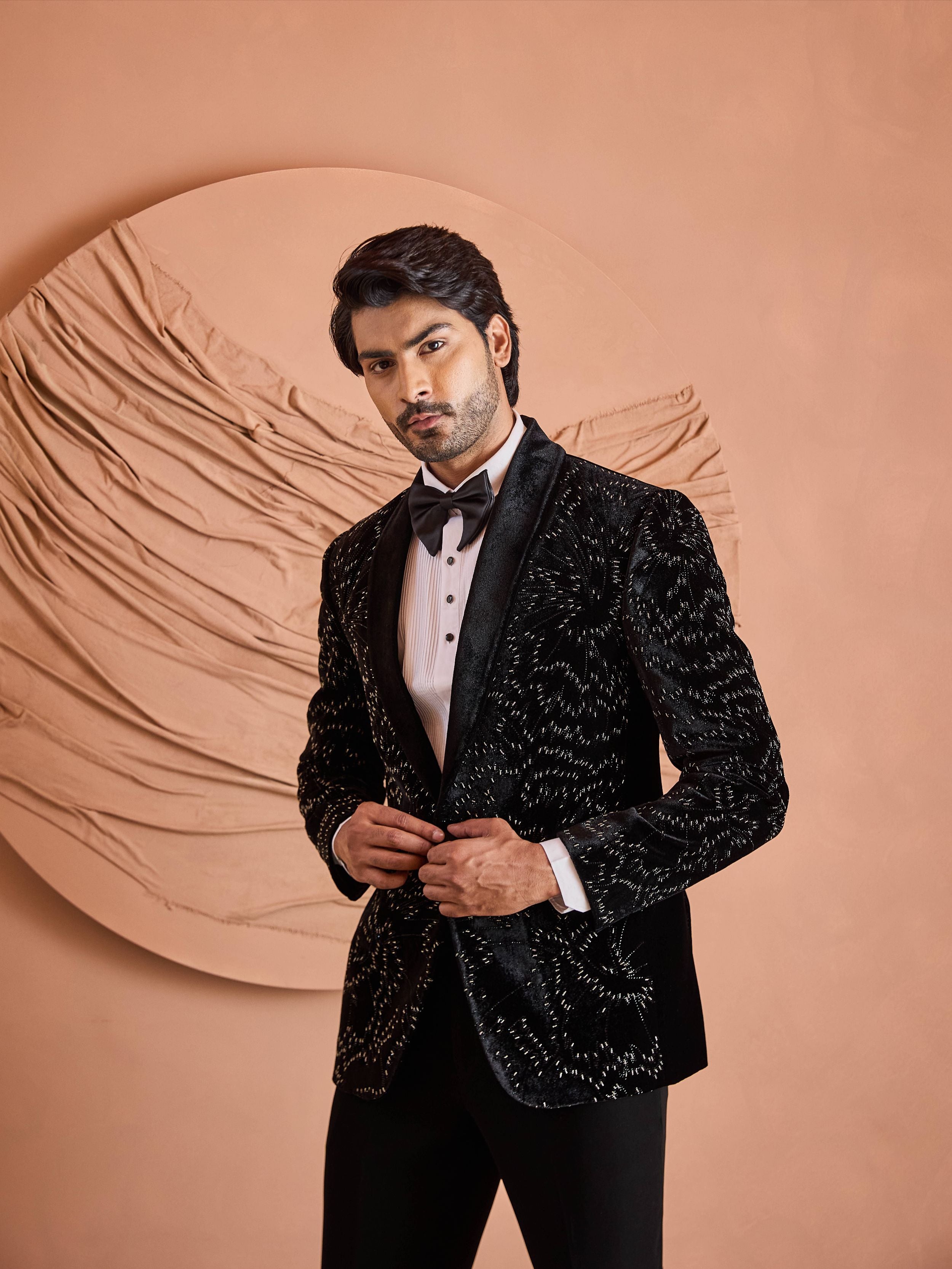 Black Zardosi Embroidery Tuxedo Set