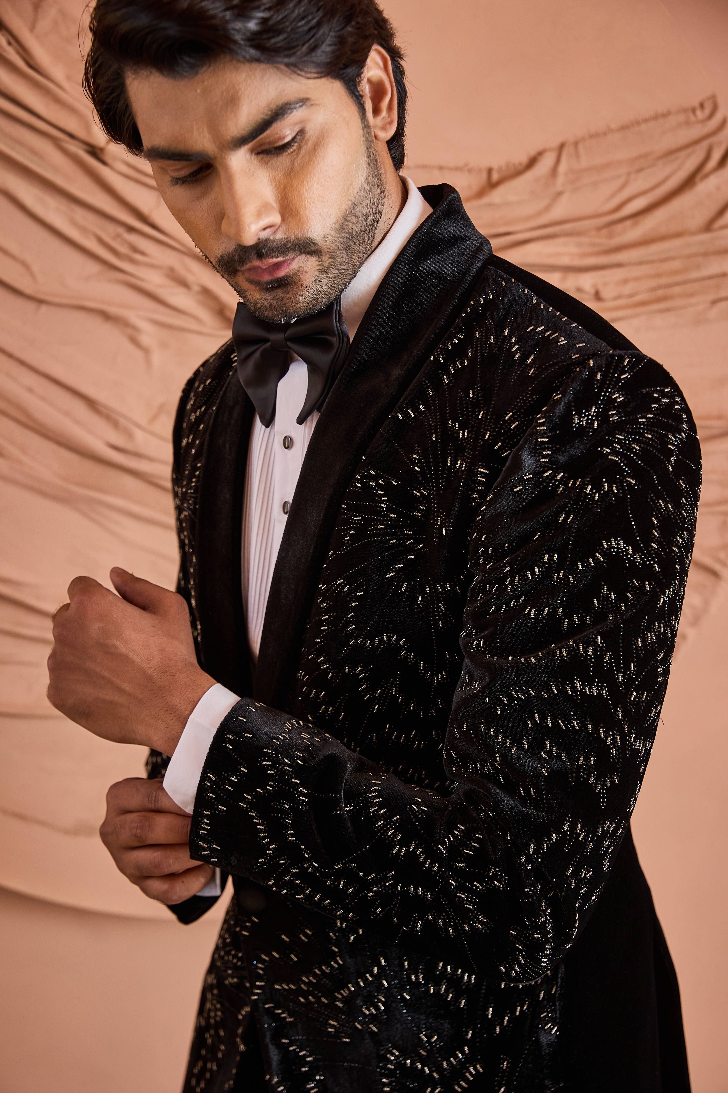 Black Zardosi Embroidery Tuxedo Set