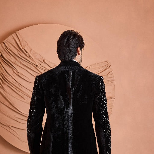 Black Zardosi And Thread Embroidery Tuxedo Set