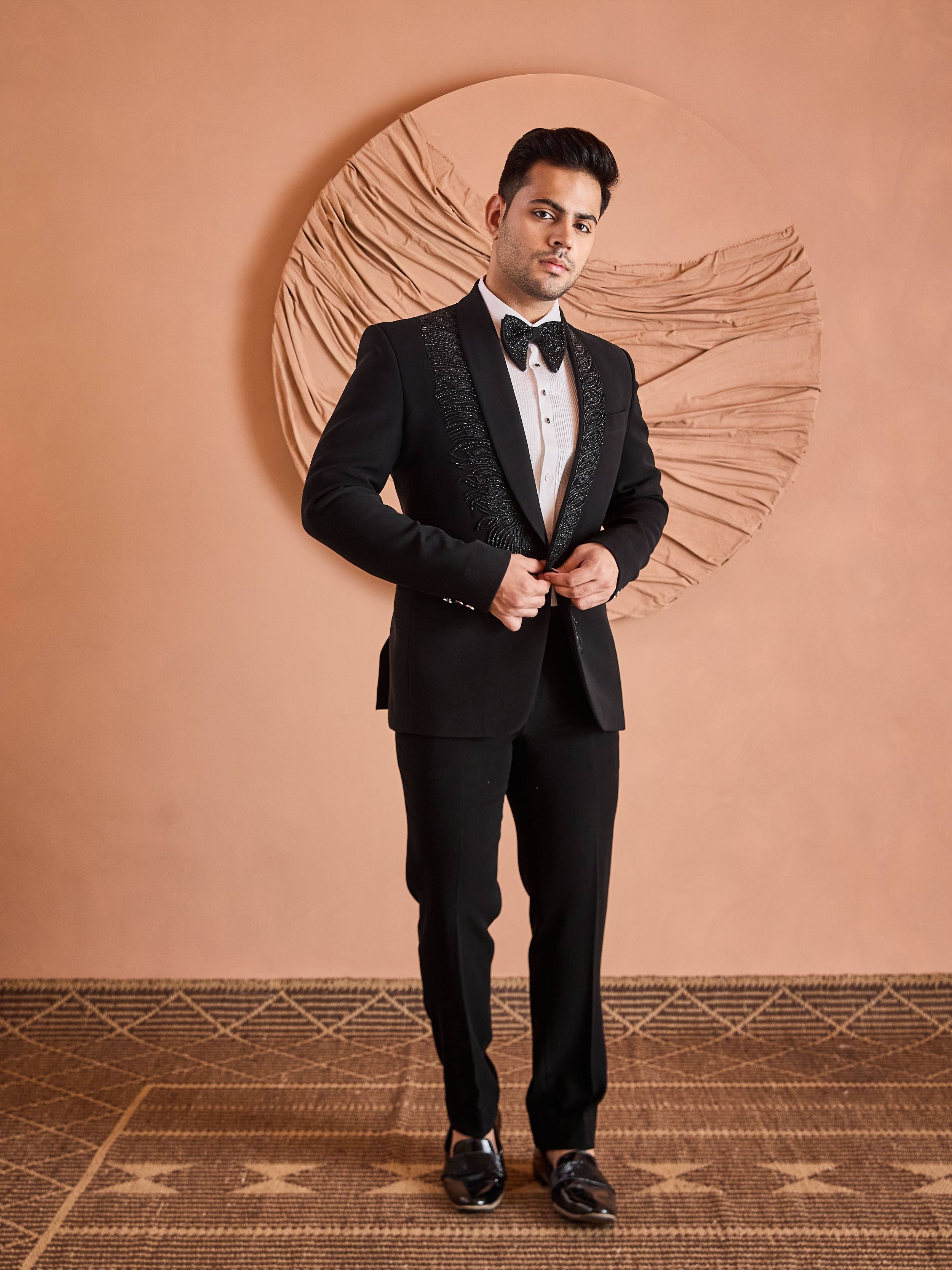 Black Beads Embroidery Tuxedo Set