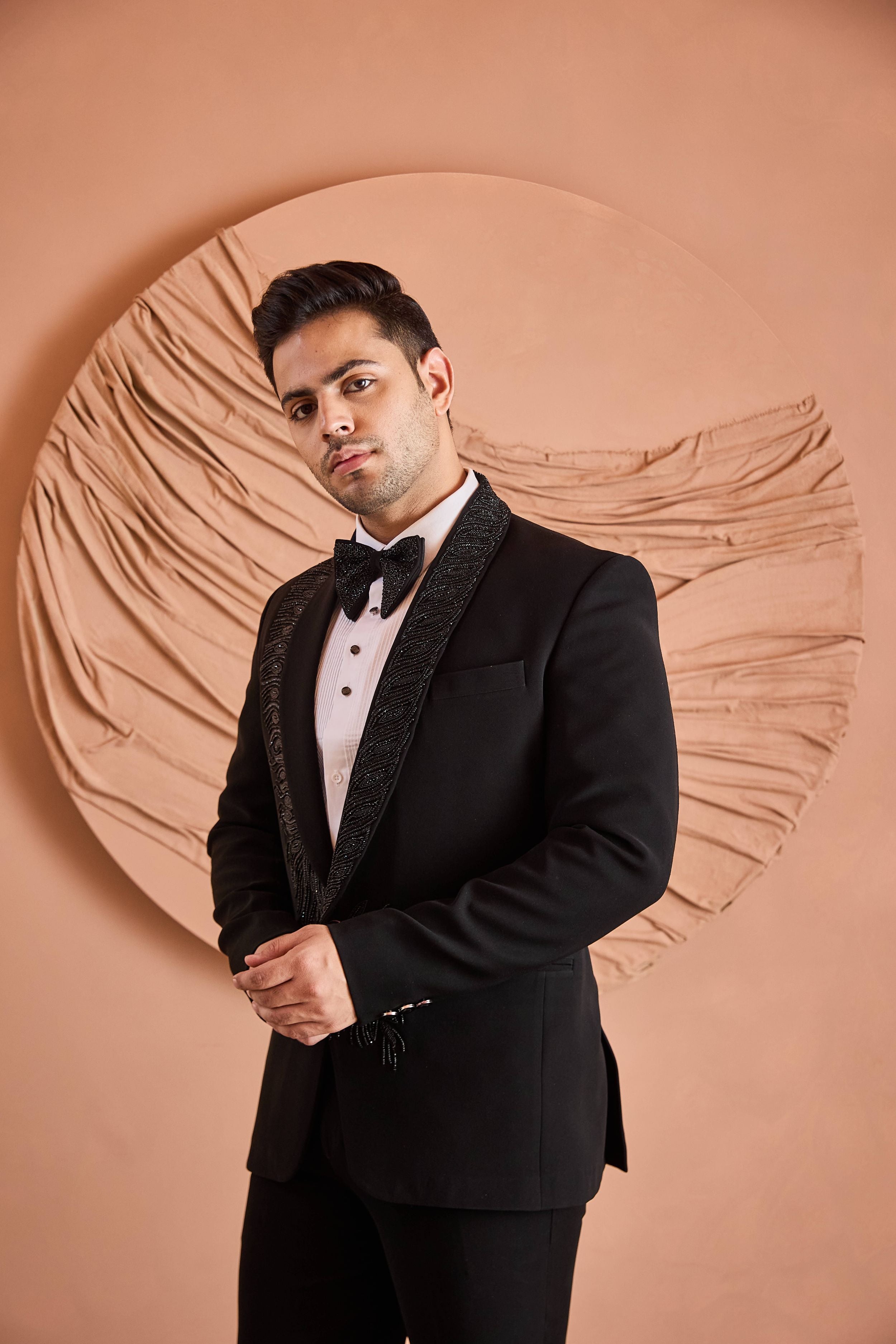 Black Beads Embroidery Tuxedo Set