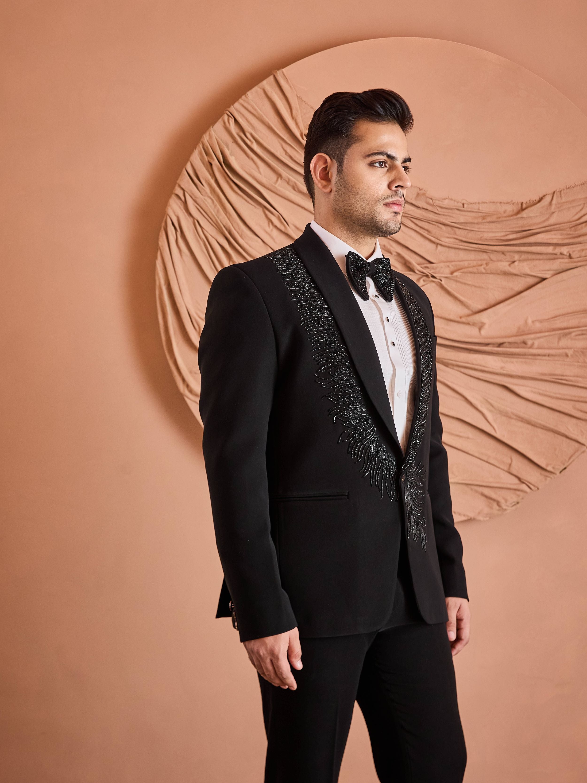 Black Beads Embroidery Tuxedo Set