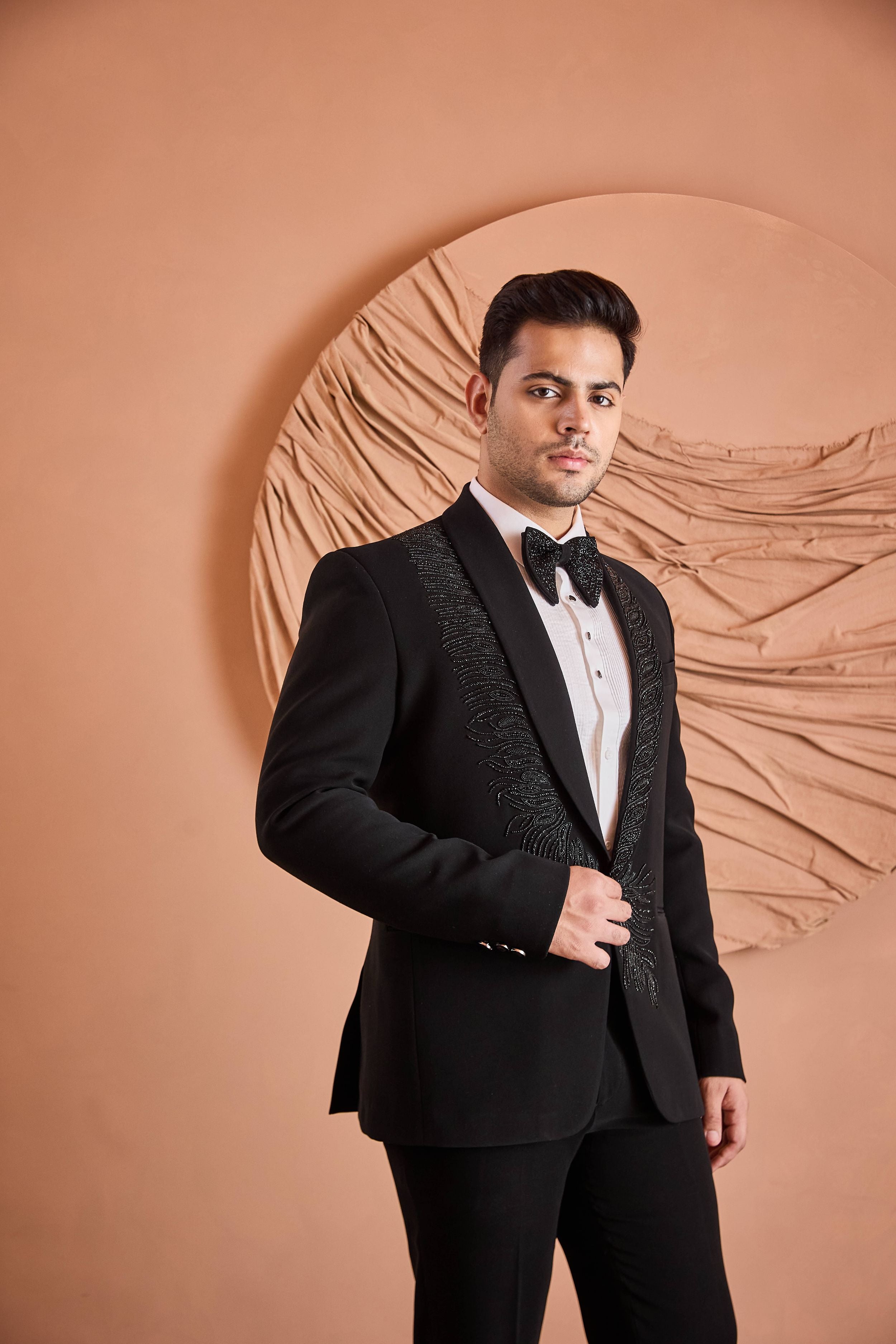 Black Beads Embroidery Tuxedo Set