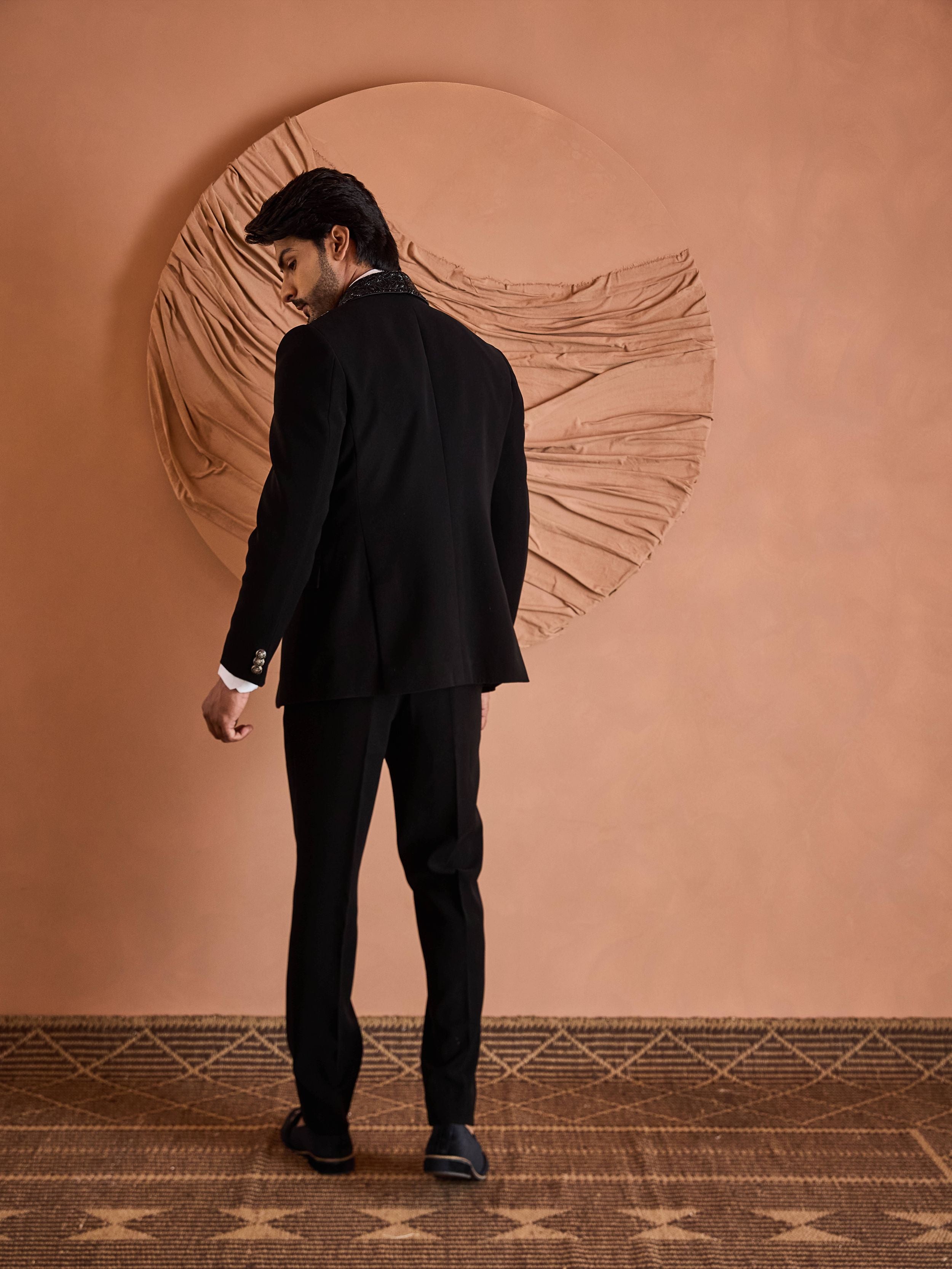 Black Cutdana And Beads Embroidery Tuxedo Set