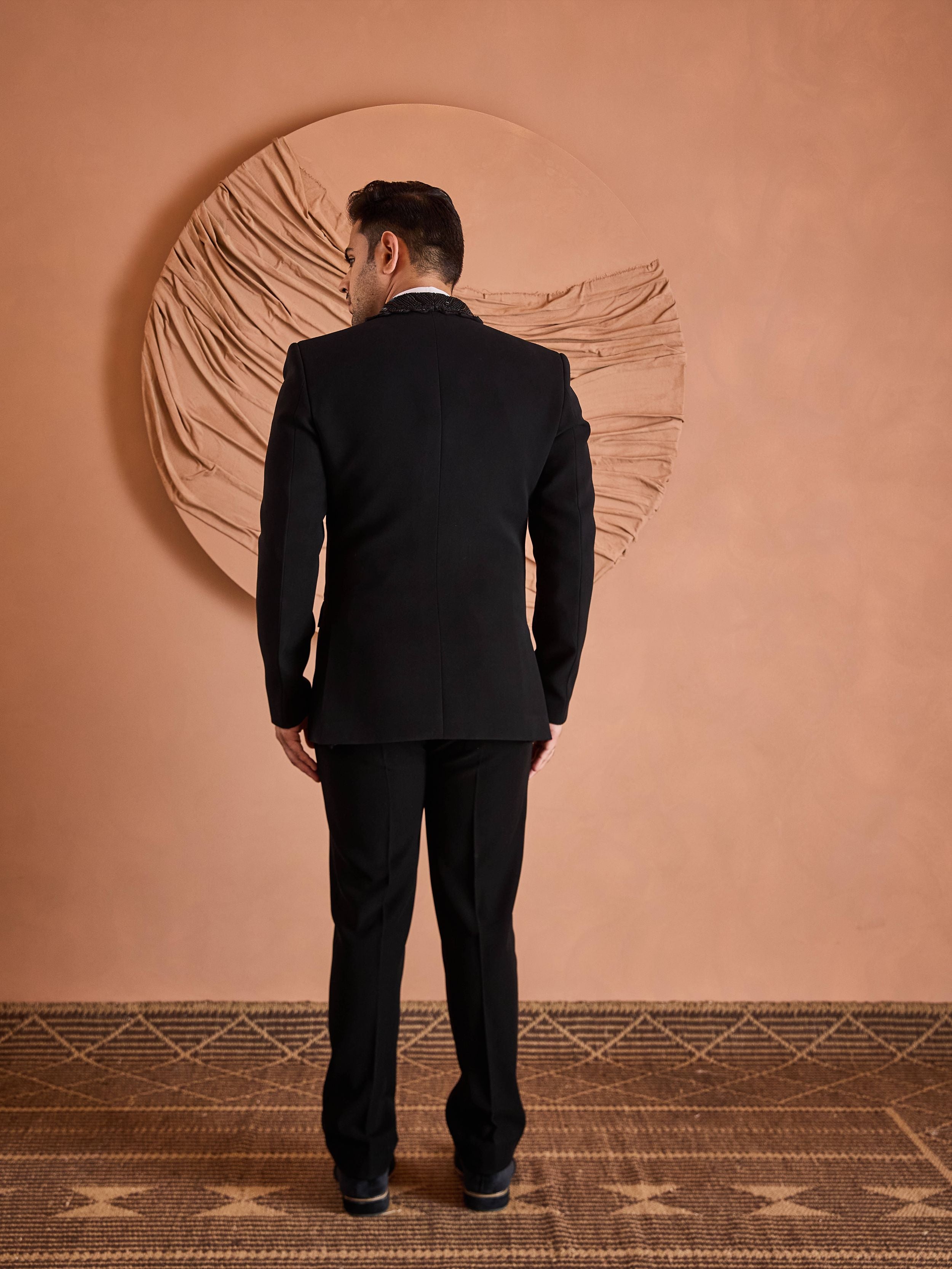 Black Cutdana And Beads Embroidery Tuxedo Set