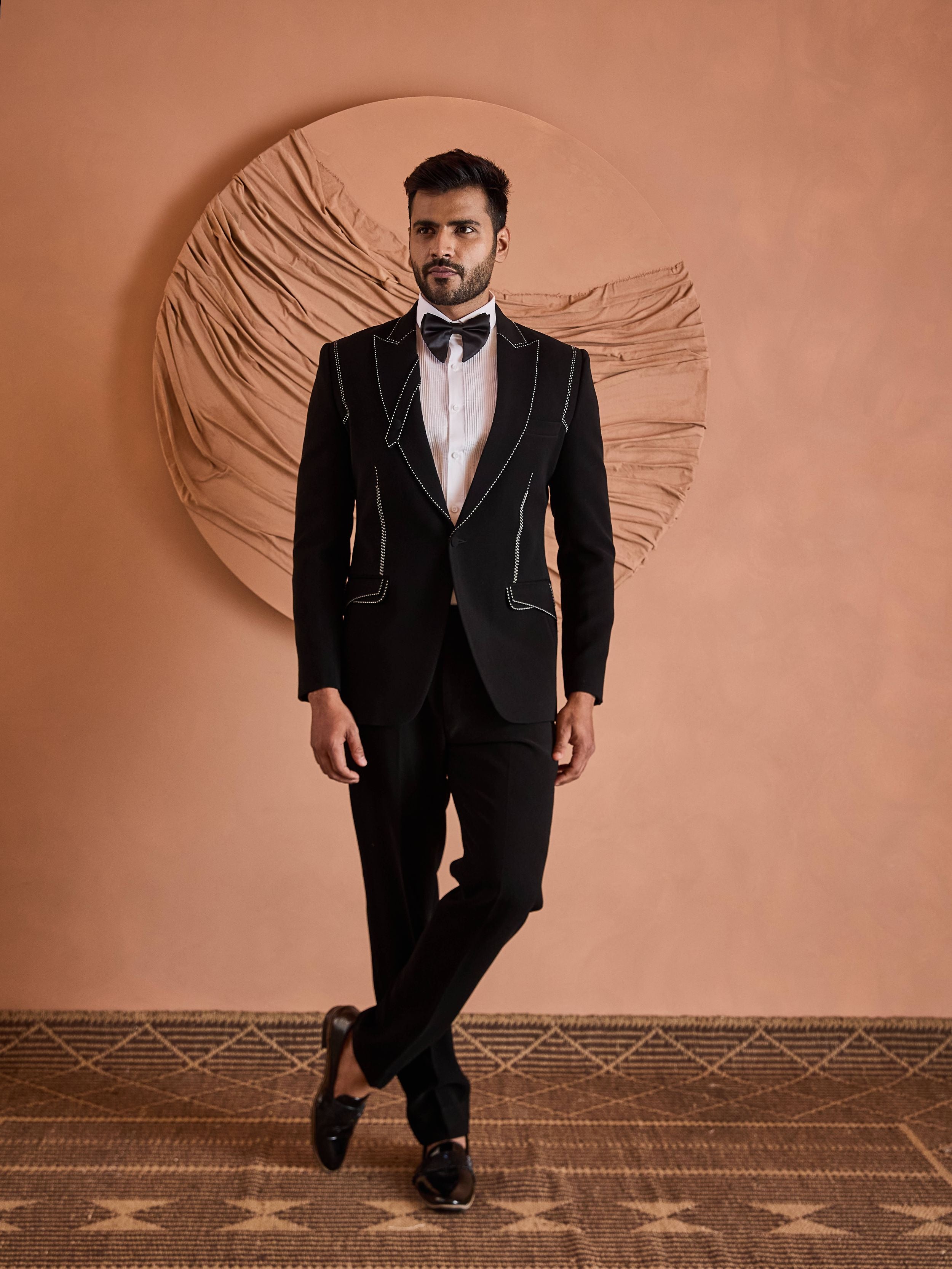 Black Hand Embroidered Tuxedo Set