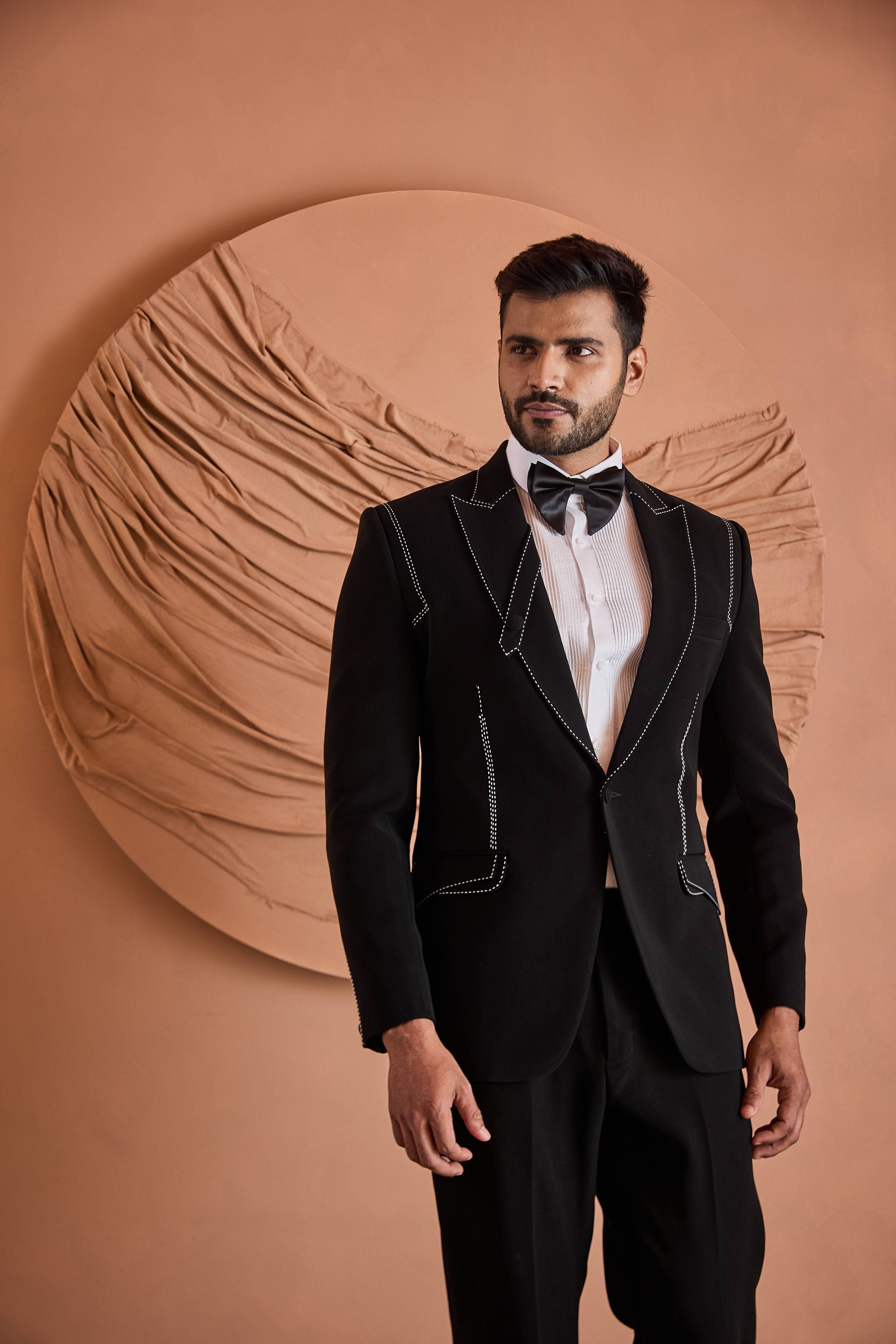 Black Hand Embroidered Tuxedo Set