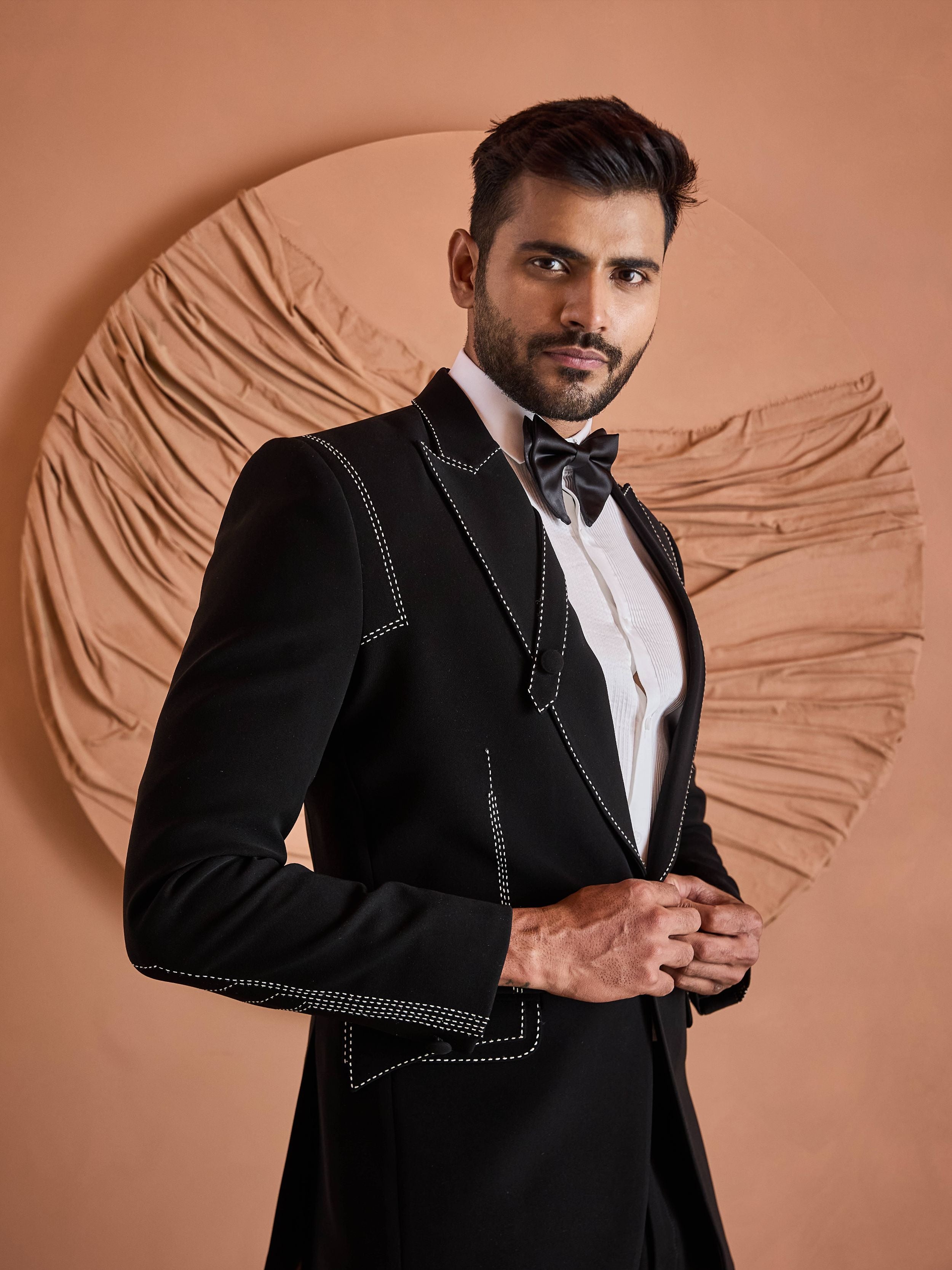 Black Hand Embroidered Tuxedo Set