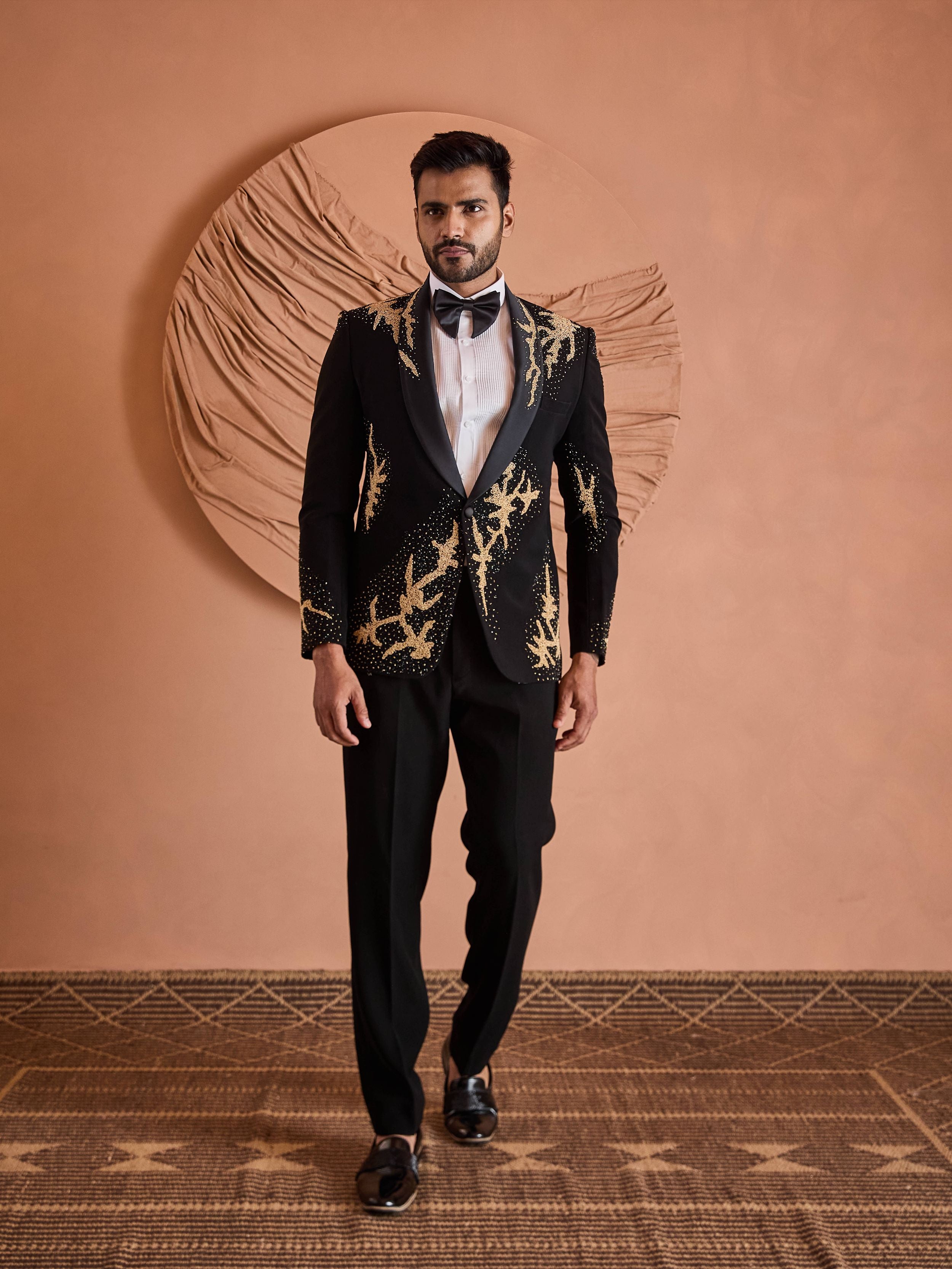 Black Cutdana Embroidery Tuxedo Set