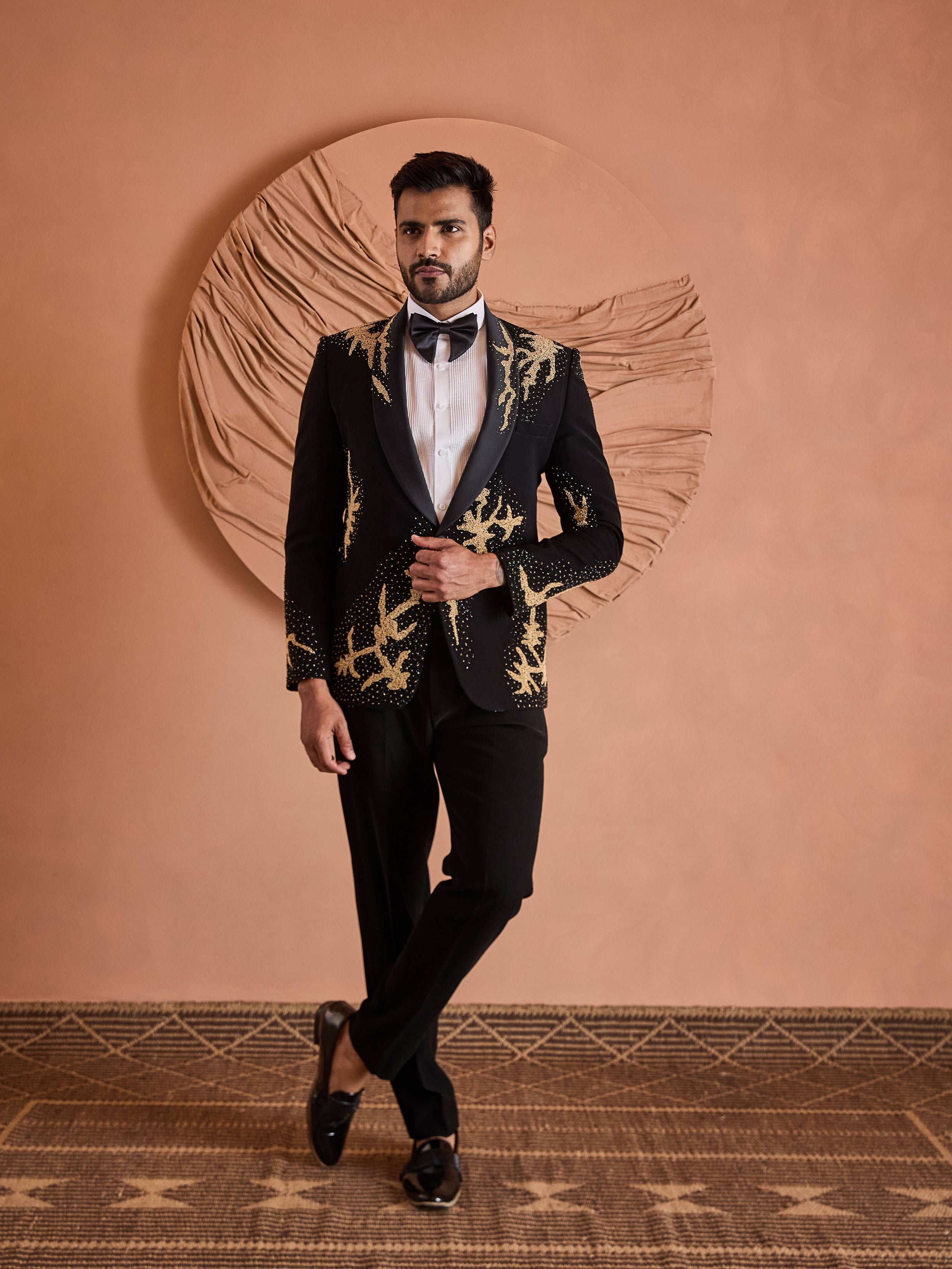 Black Cutdana Embroidery Tuxedo Set