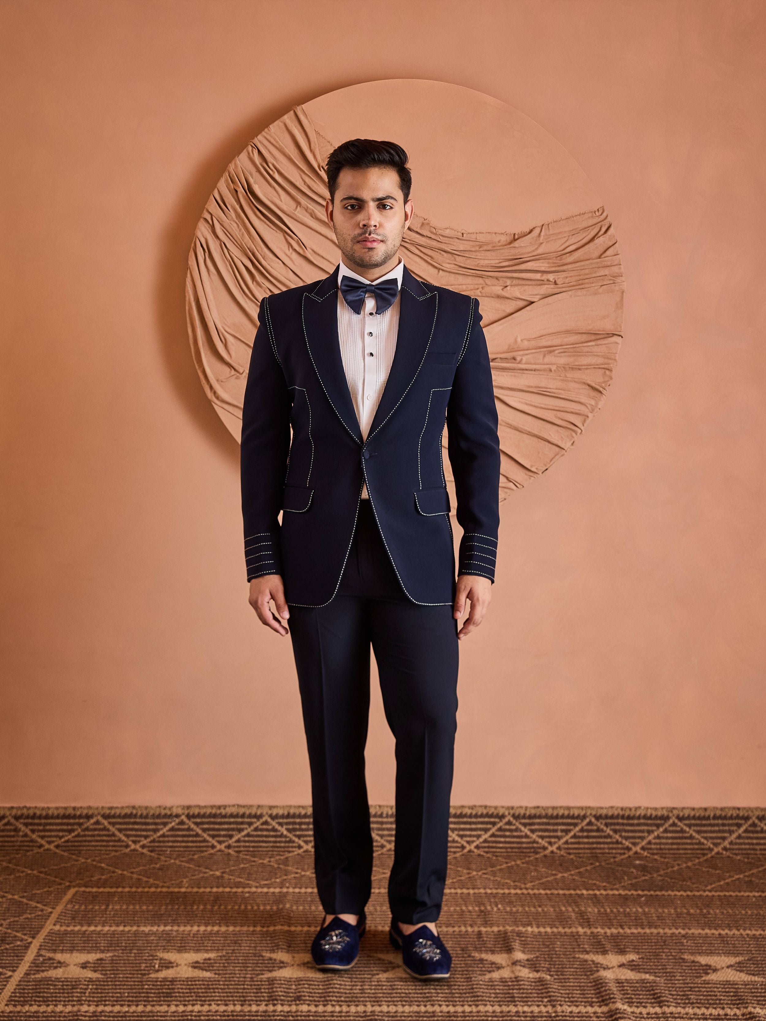 Blue Hand Embroidered Tuxedo Set