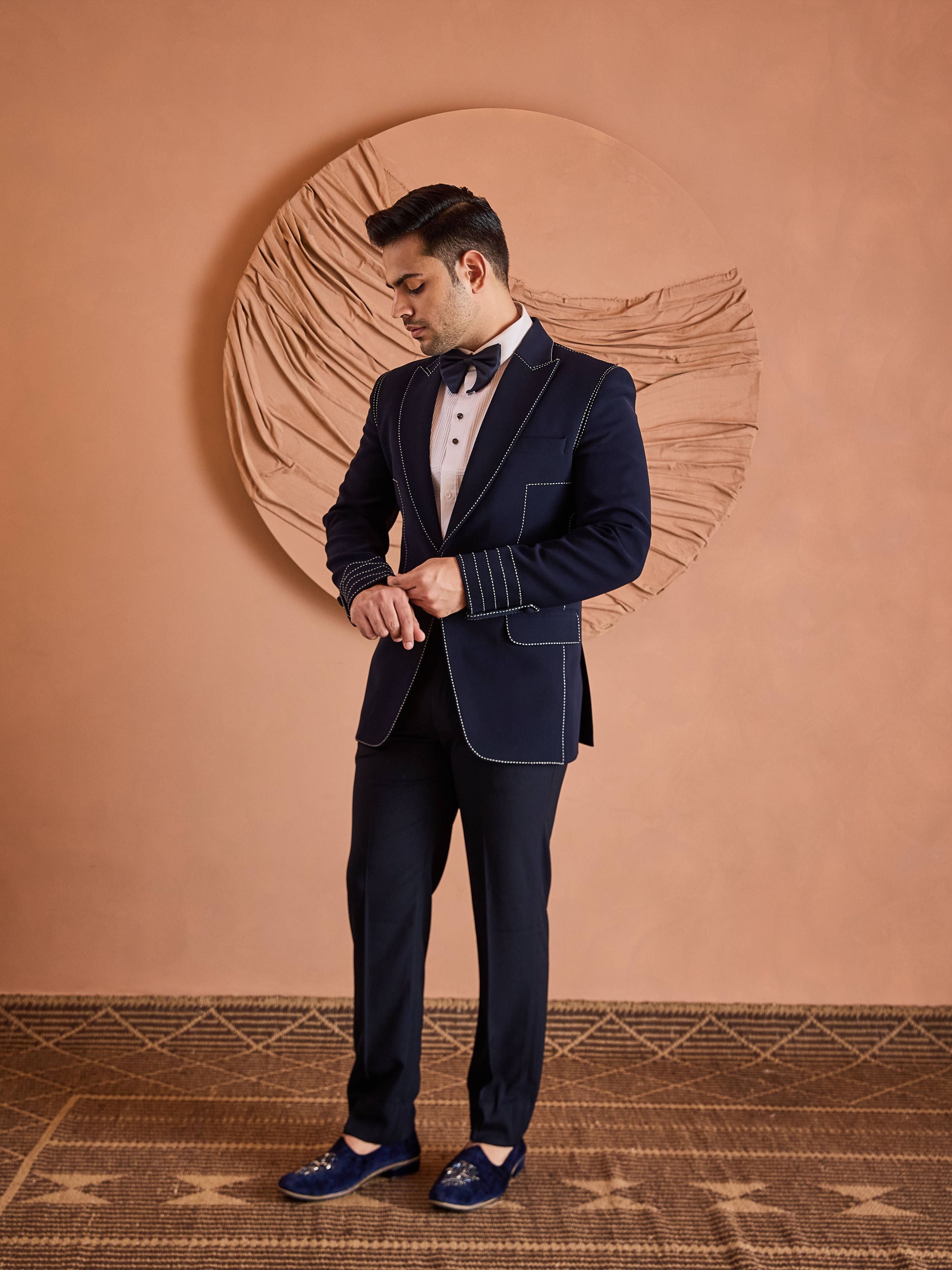 Blue Hand Embroidered Tuxedo Set
