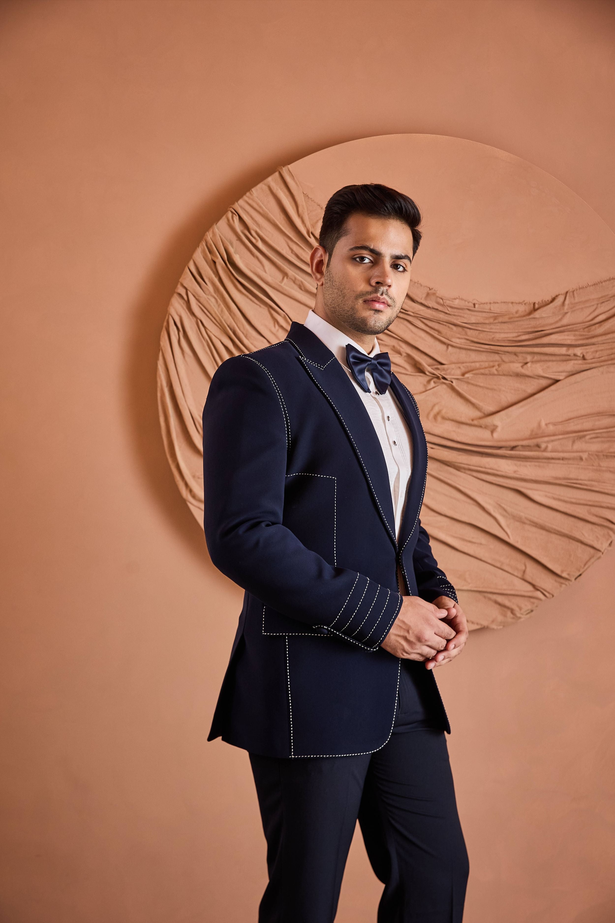 Blue Hand Embroidered Tuxedo Set