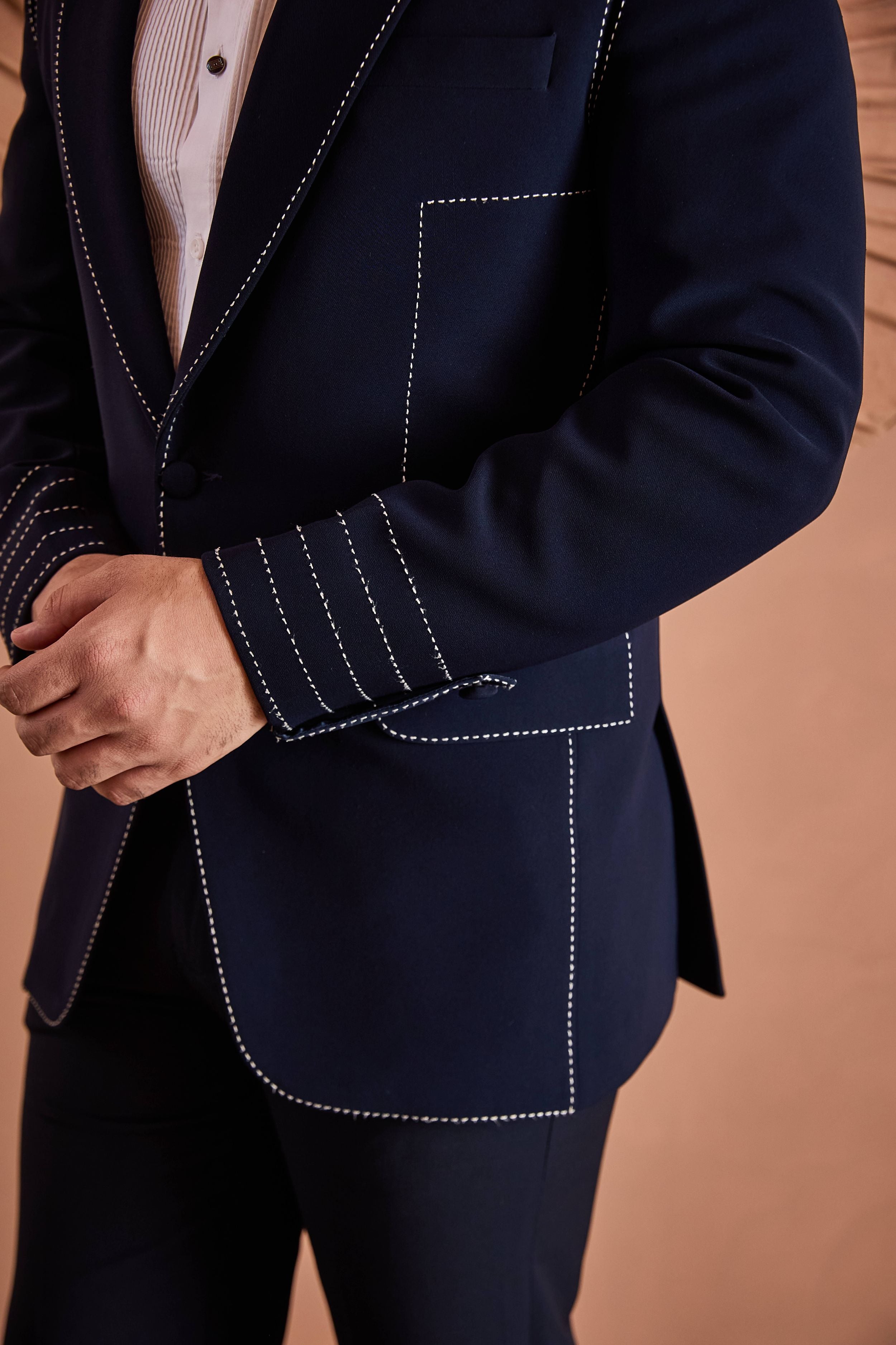 Blue Hand Embroidered Tuxedo Set