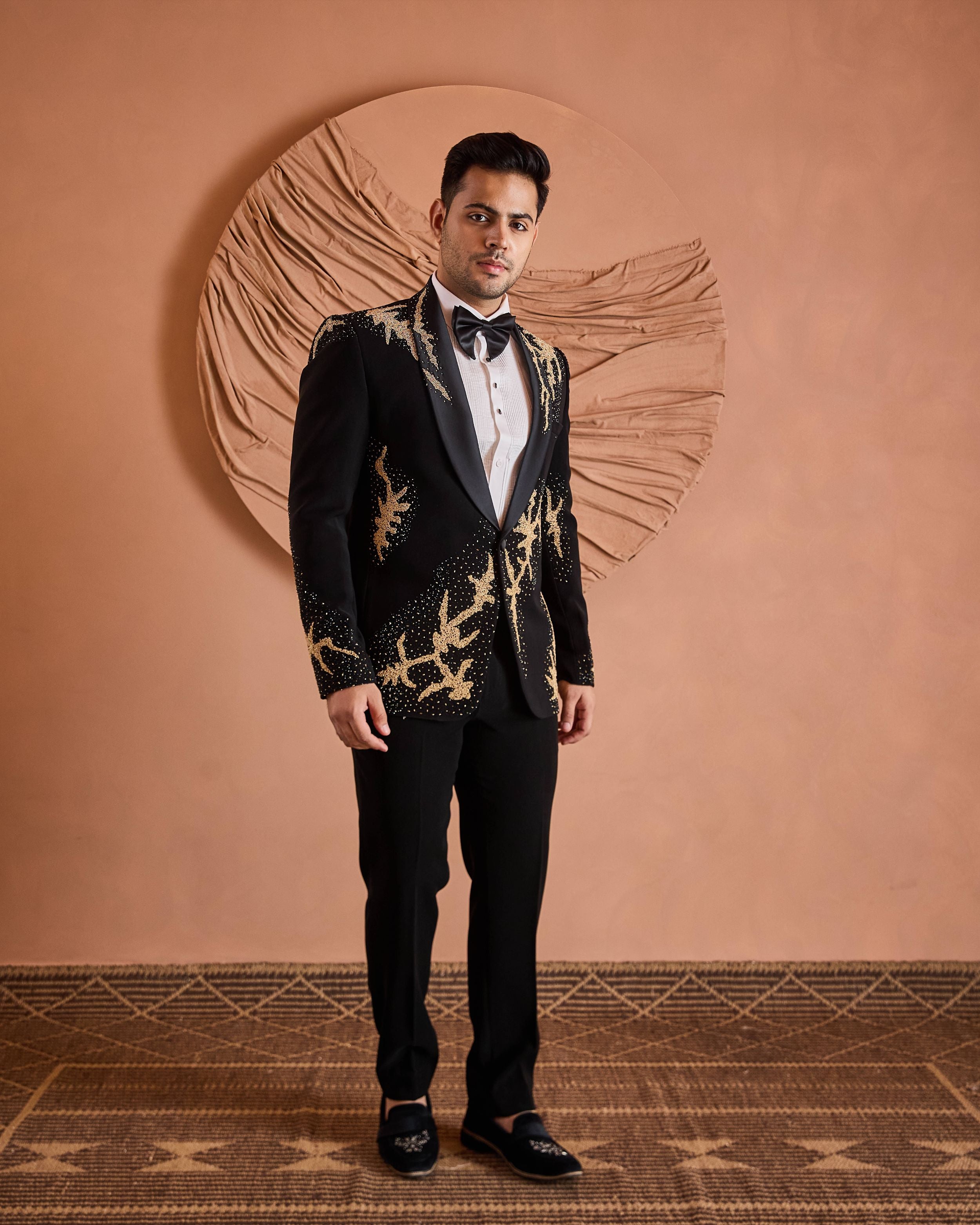 Black Cutdana Embroidery Tuxedo Set