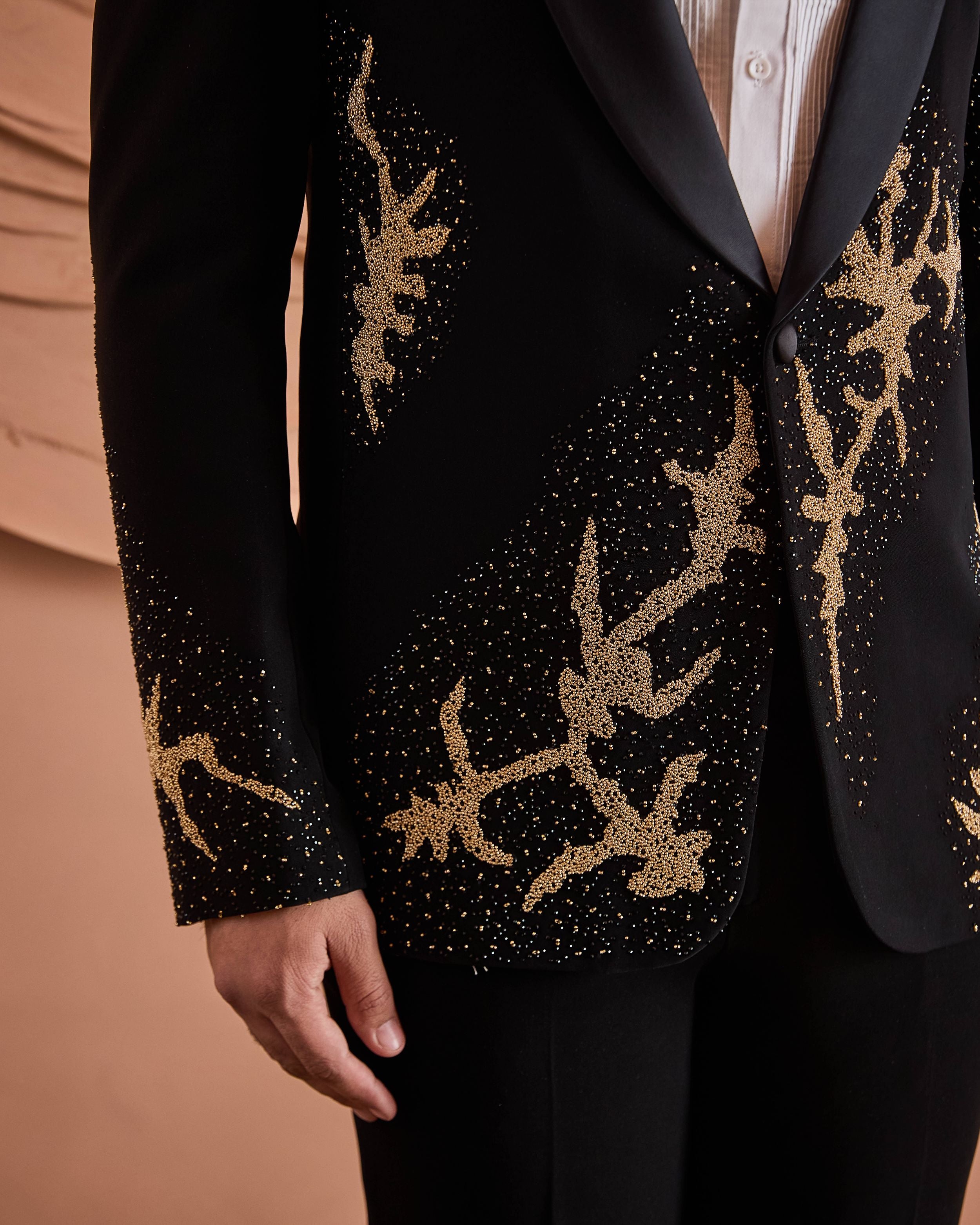 Black Cutdana Embroidery Tuxedo Set