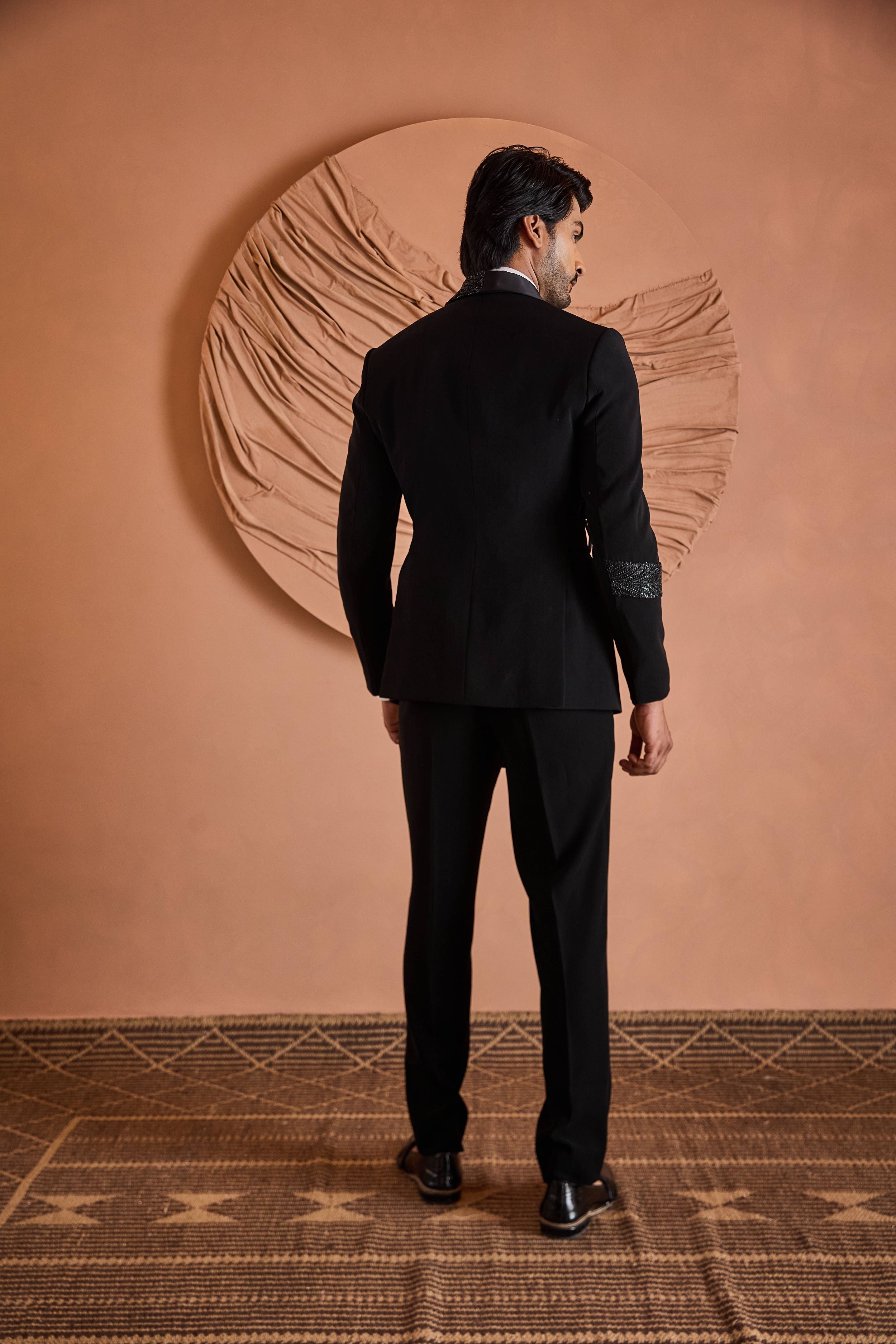 Black Cutdana Embroidery Tuxedo Set