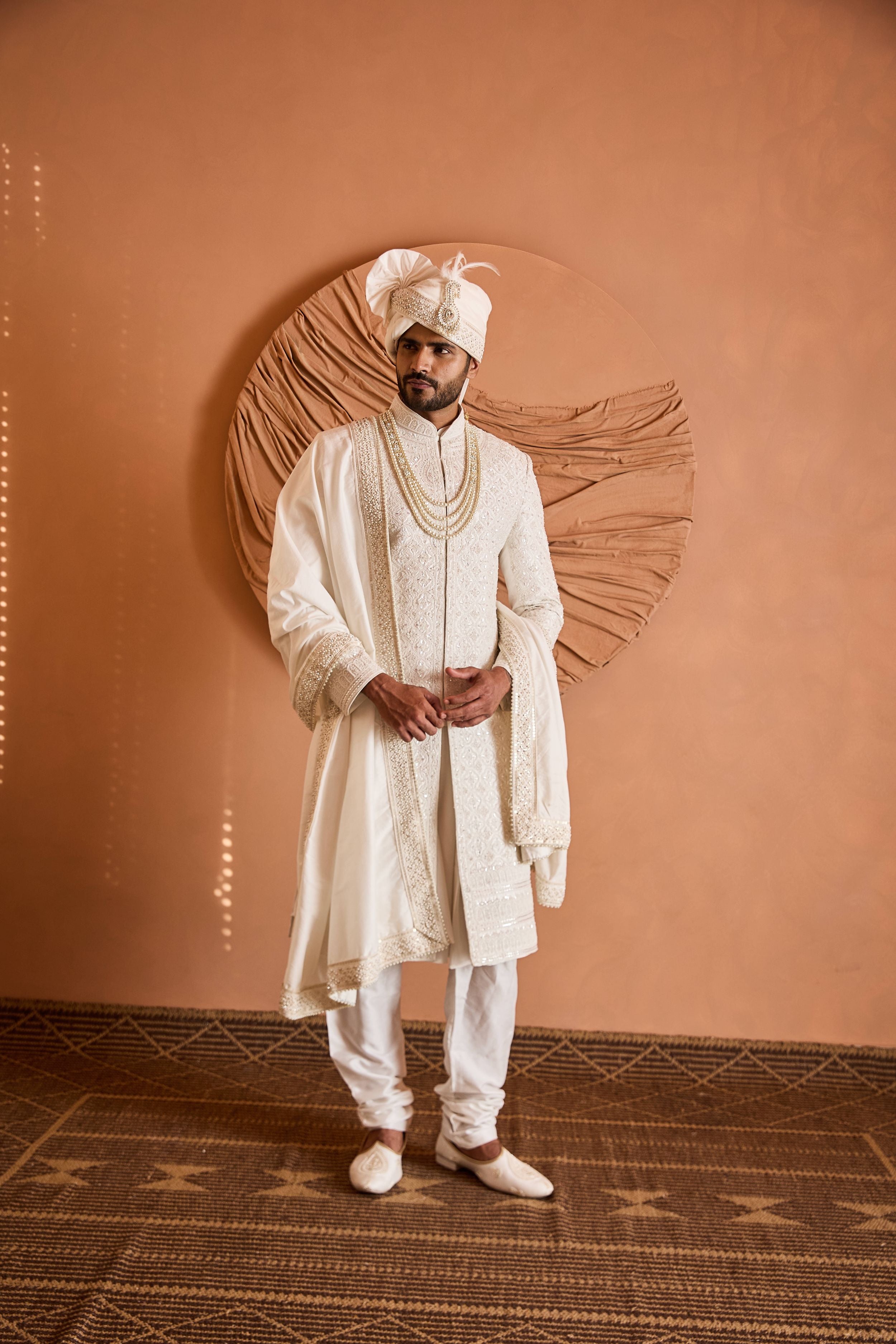 Ivory Embroidered Sherwani
