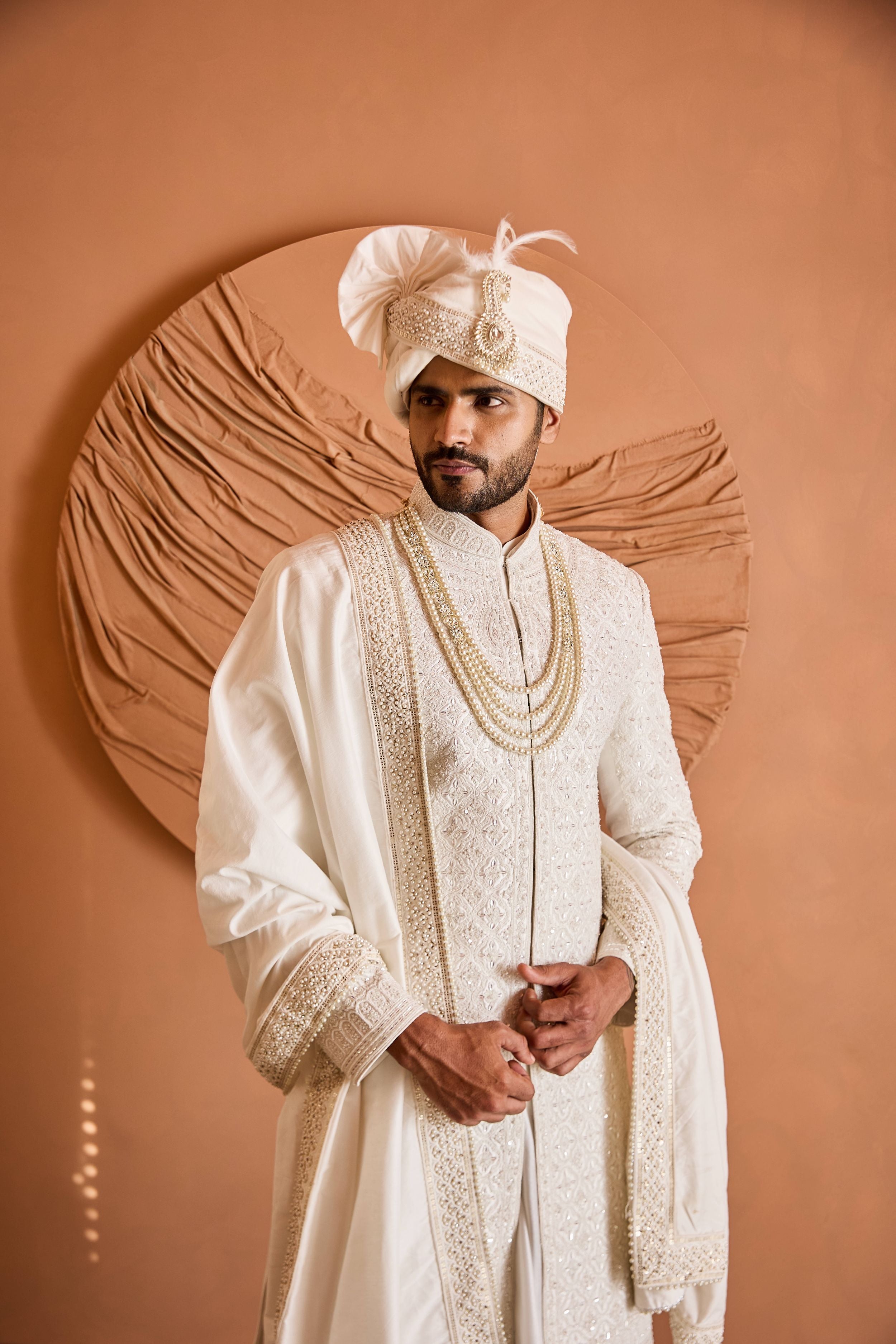 Ivory Embroidered Sherwani