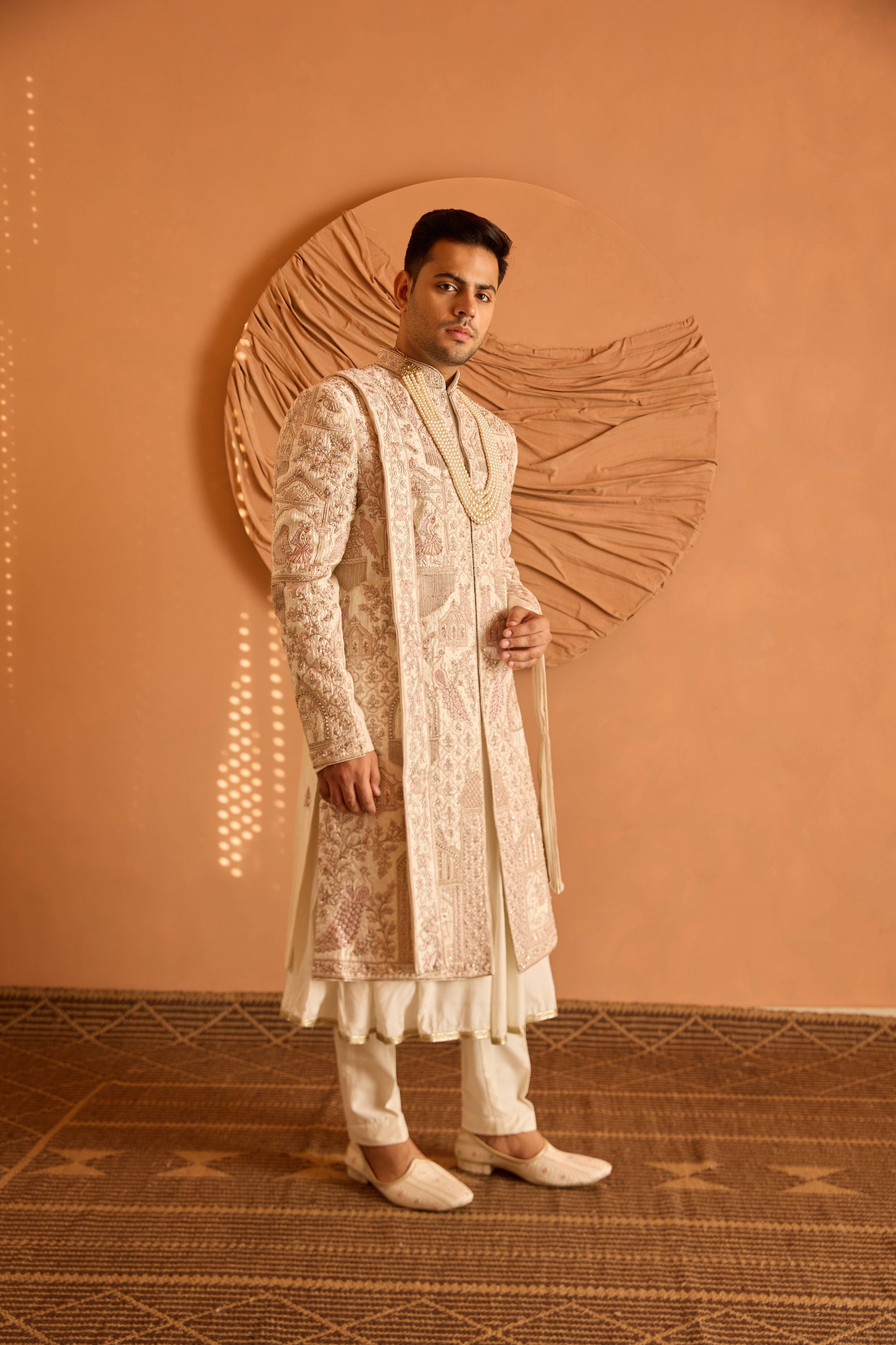Ivory Embroidered Sherwani