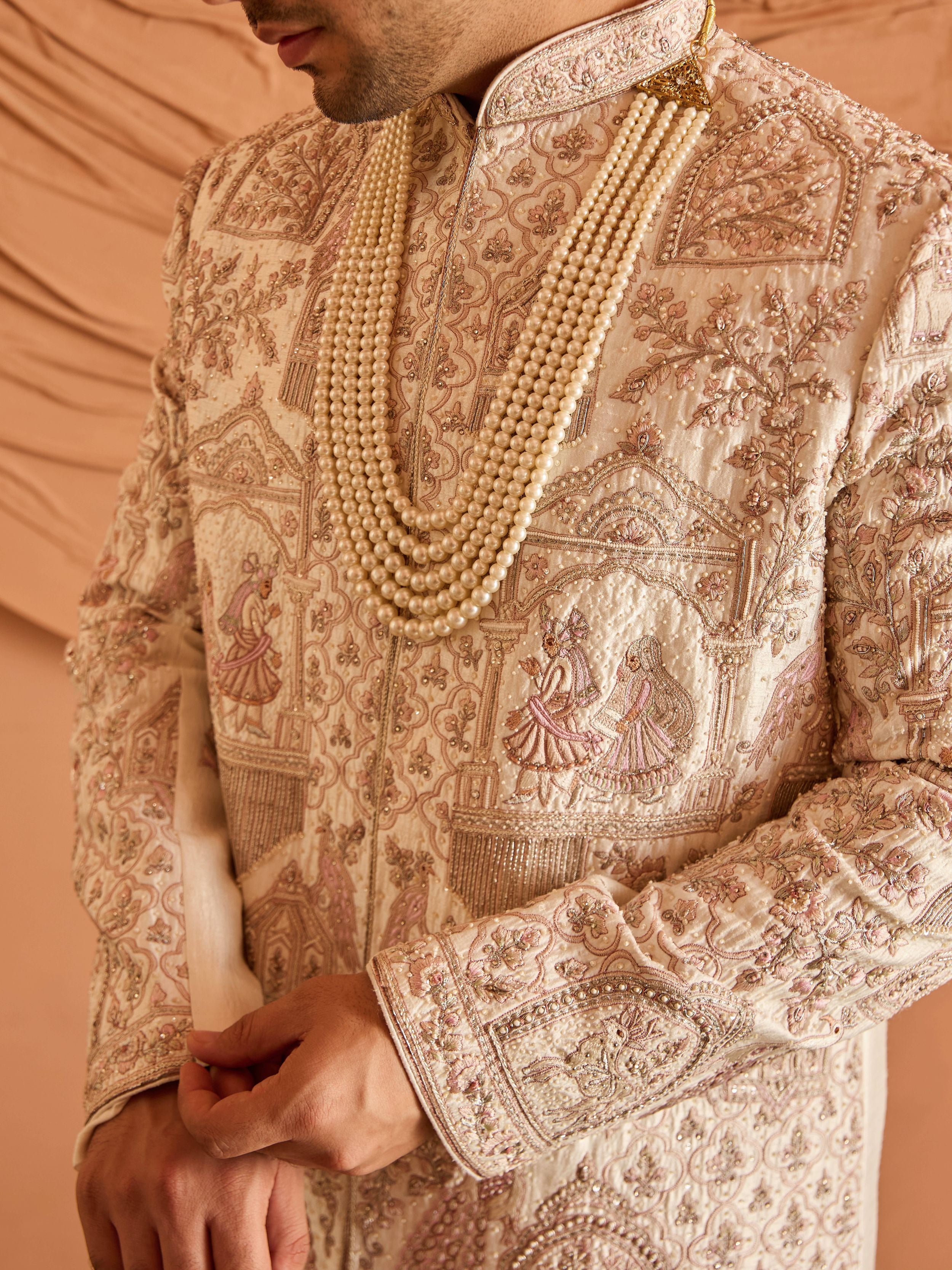Ivory Embroidered Sherwani