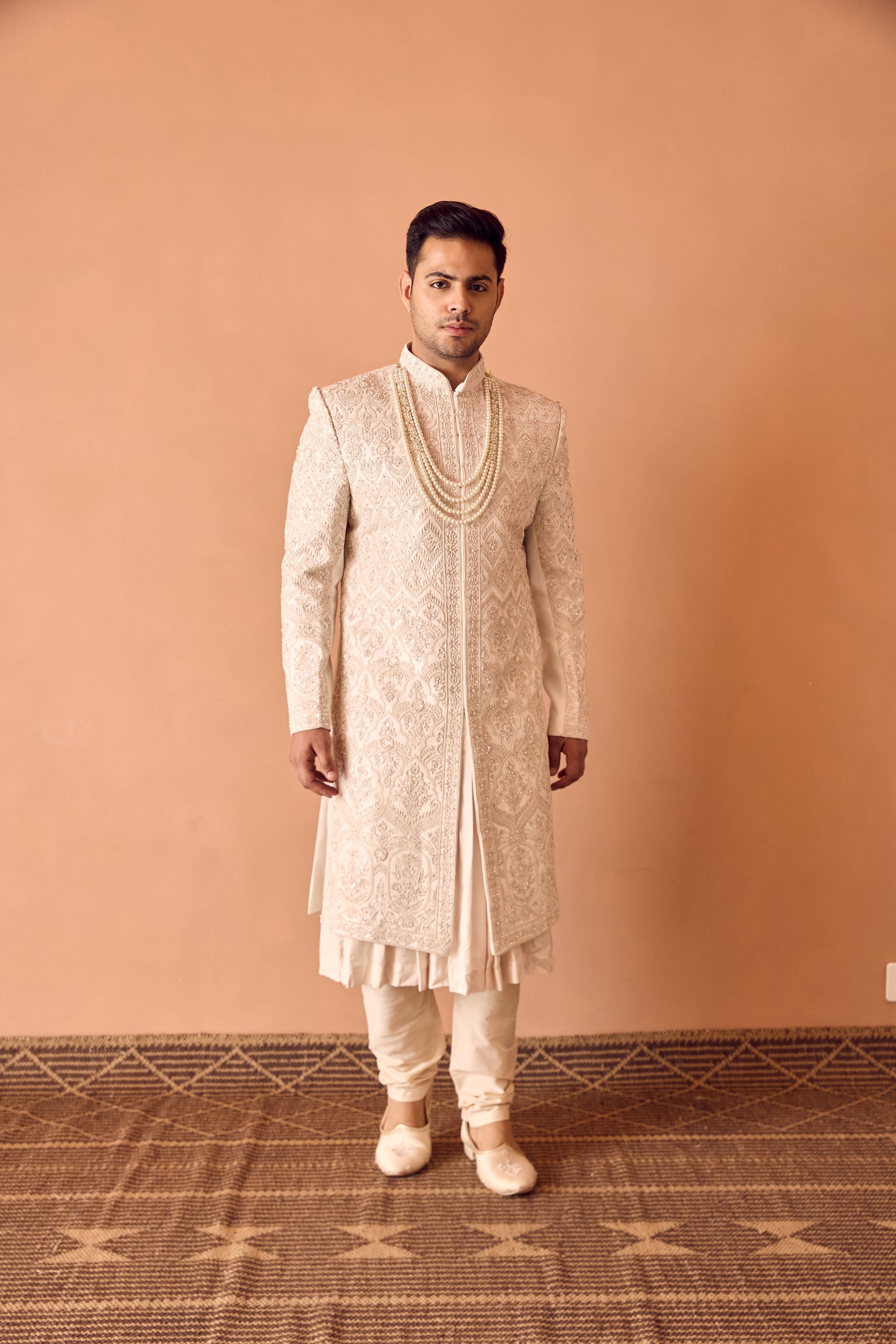 Ivory Pearl Hand Embroidered Sherwani