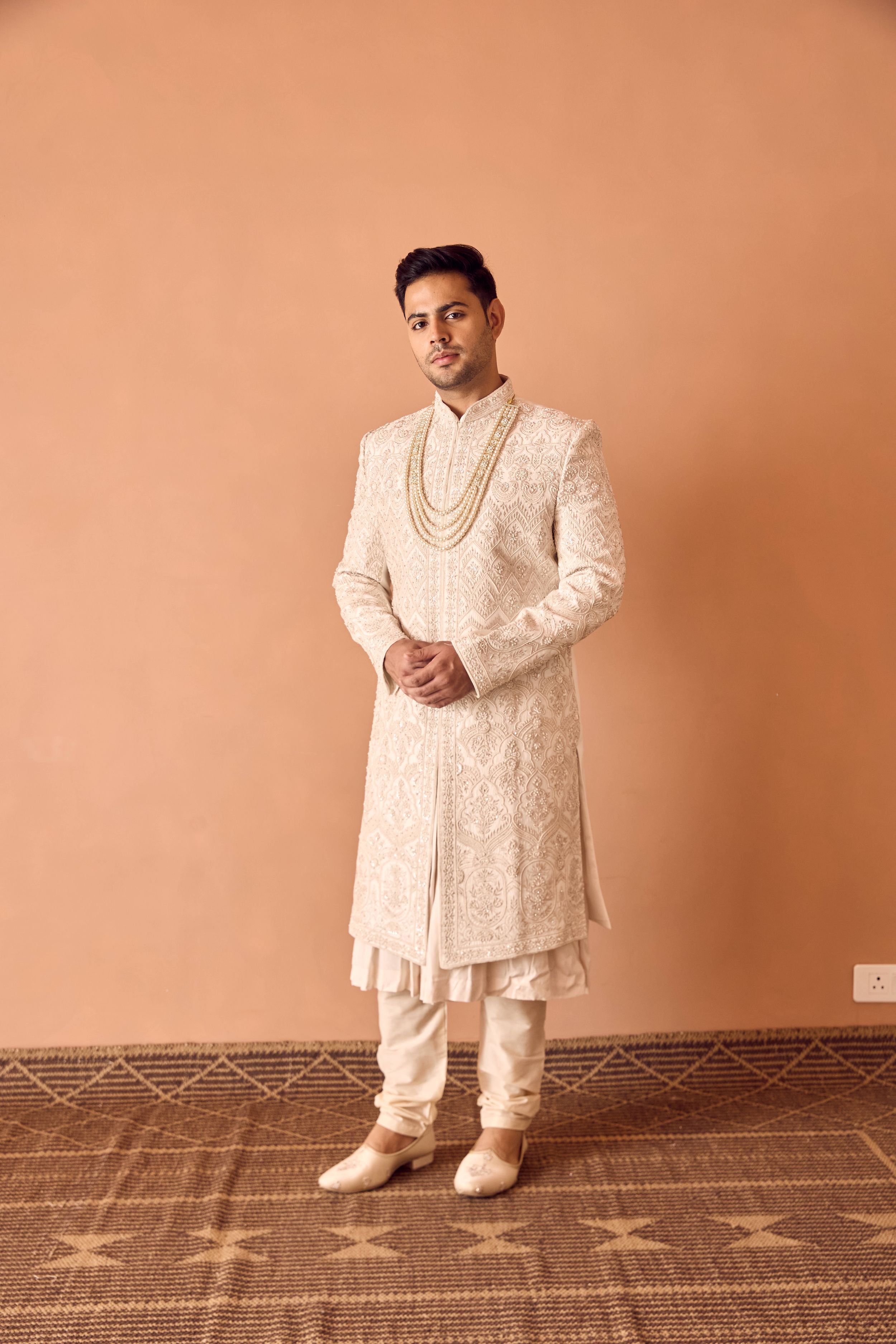 Ivory Pearl Hand Embroidered Sherwani