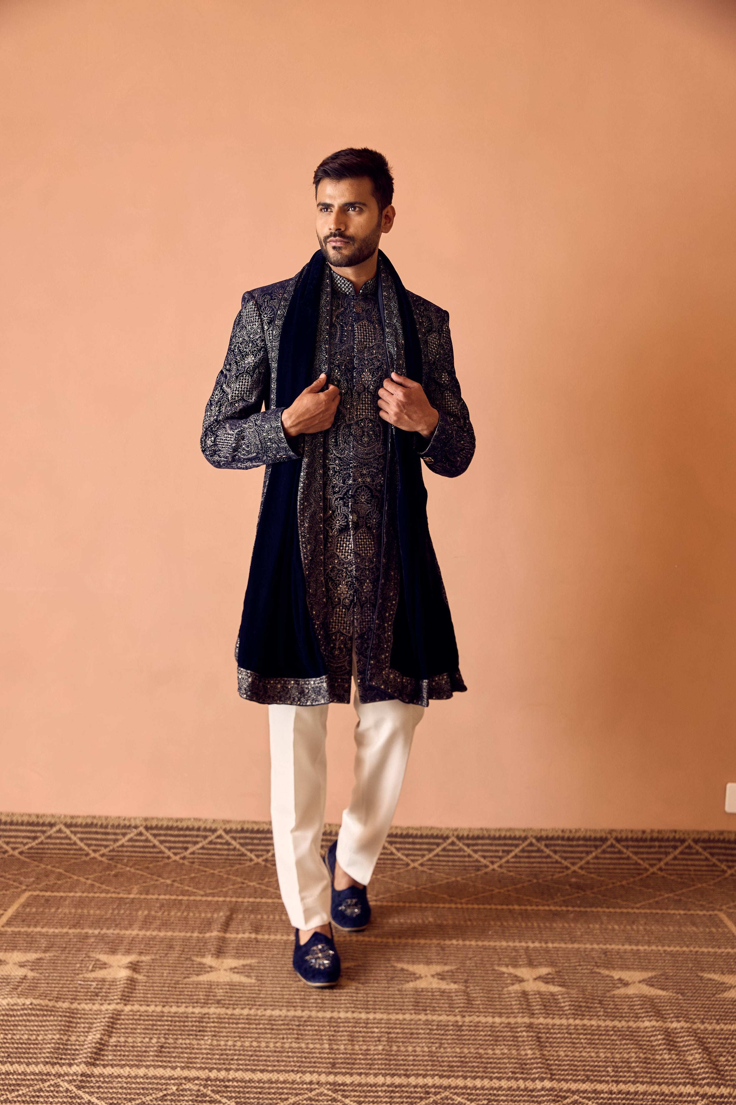 Blue Indo-Western With Beads & Metallic Thread Work