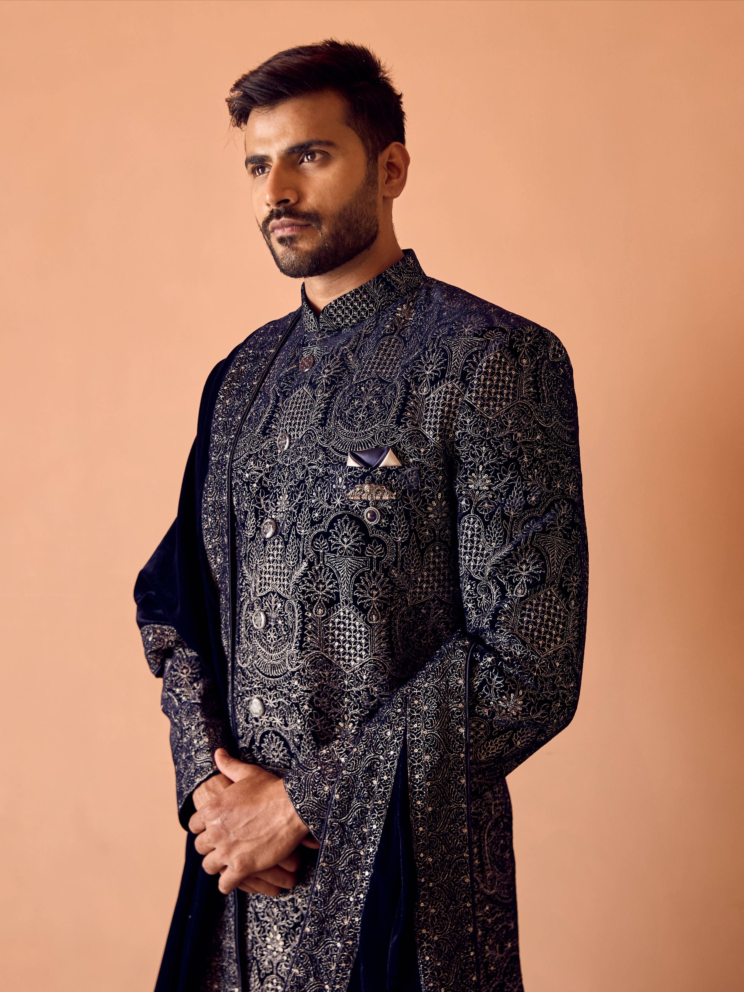 Blue Indo-Western With Beads & Metallic Thread Work