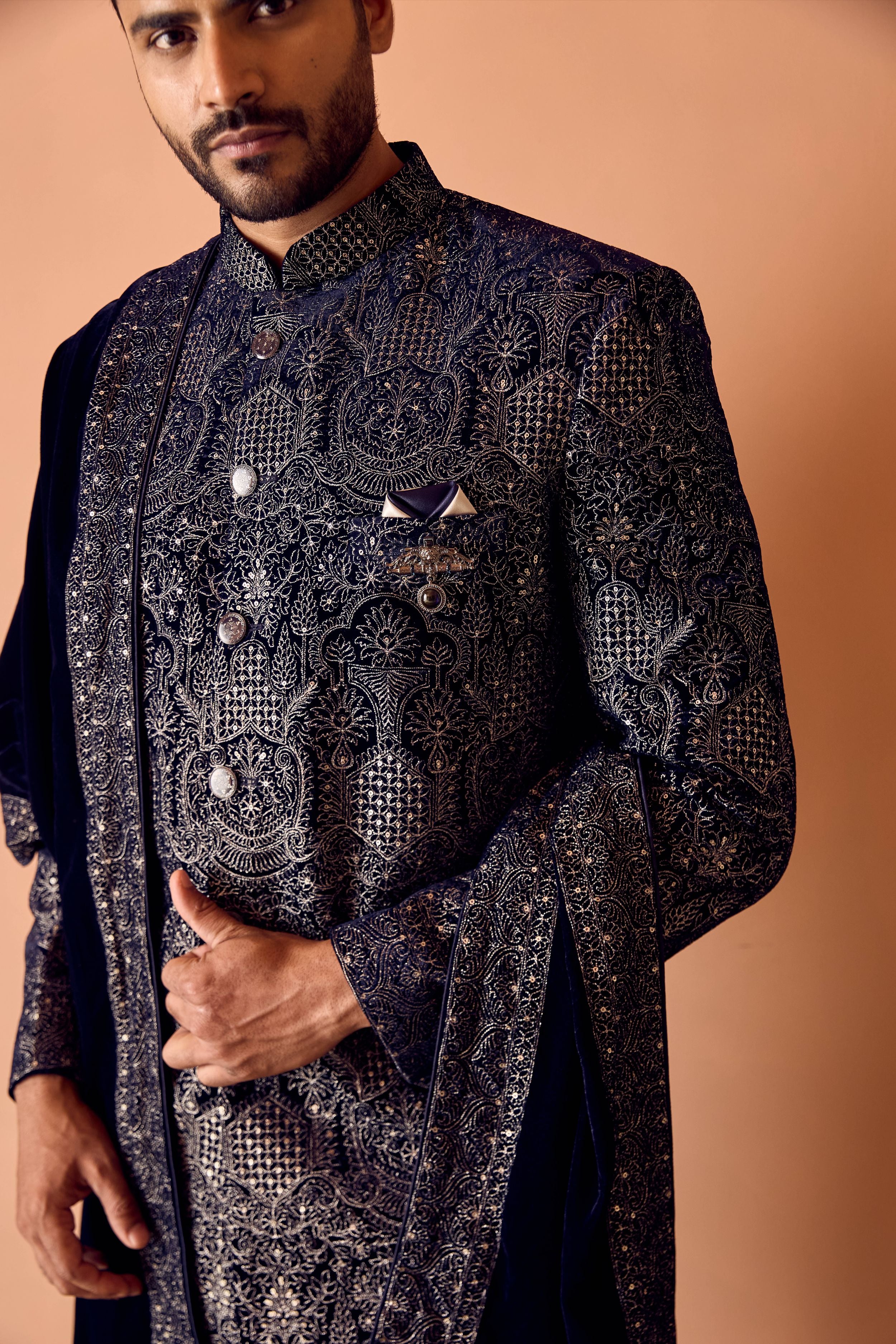 Blue Indo-Western With Beads & Metallic Thread Work