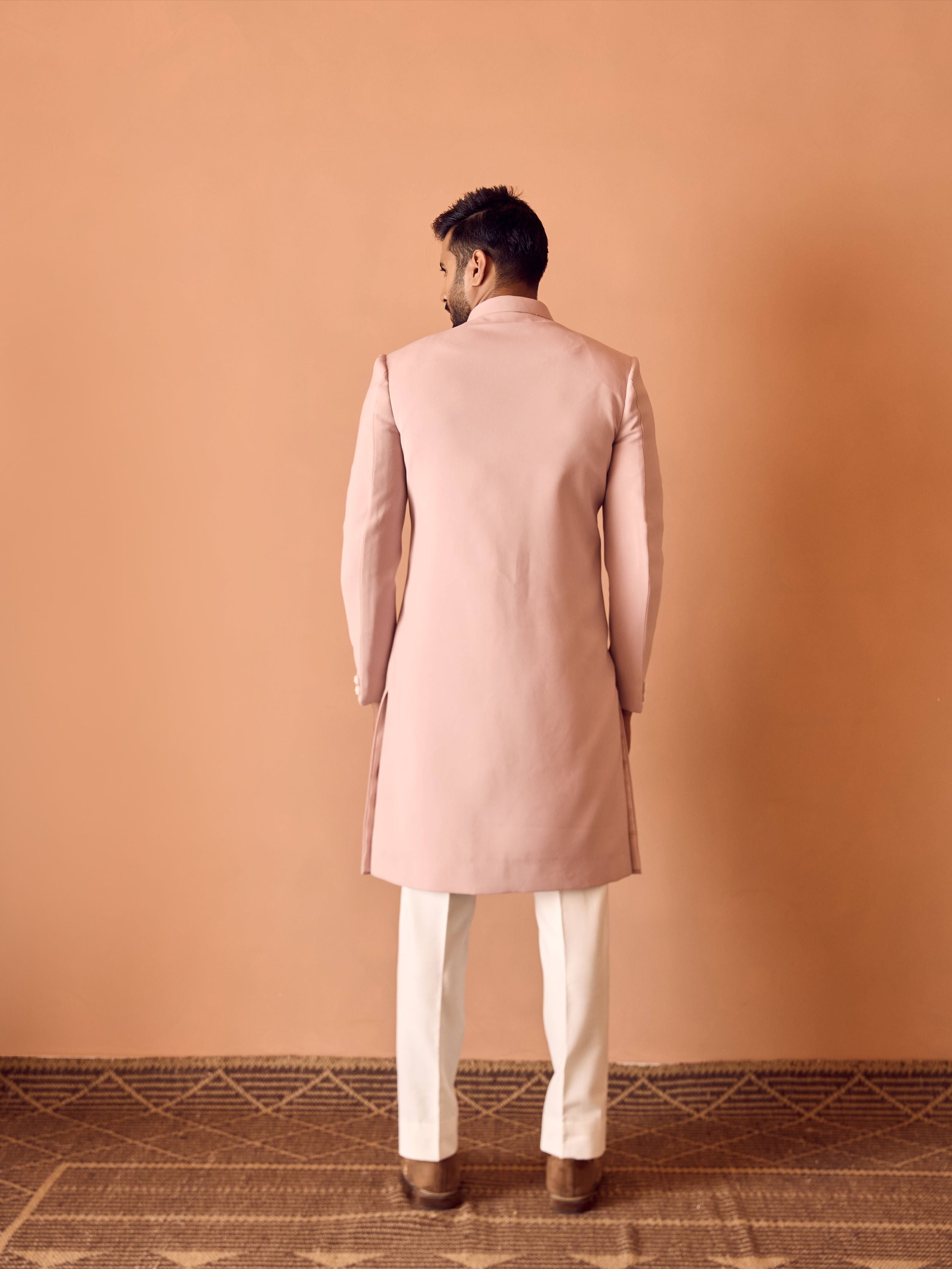 Light Pink Embroidered Indo-Western In Thread Work With Beads Highlights