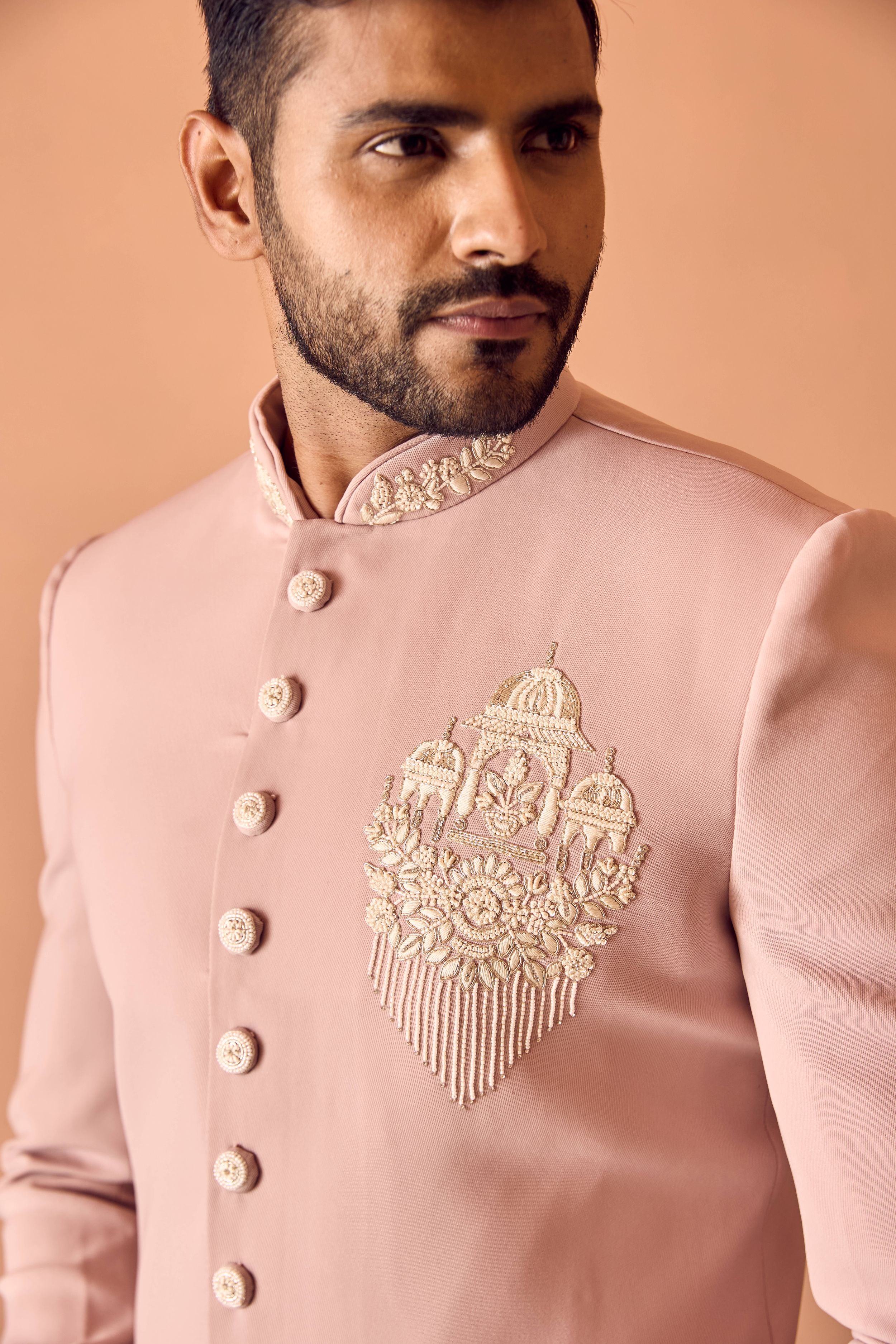 Light Pink Embroidered Indo-Western In Thread Work With Beads Highlights