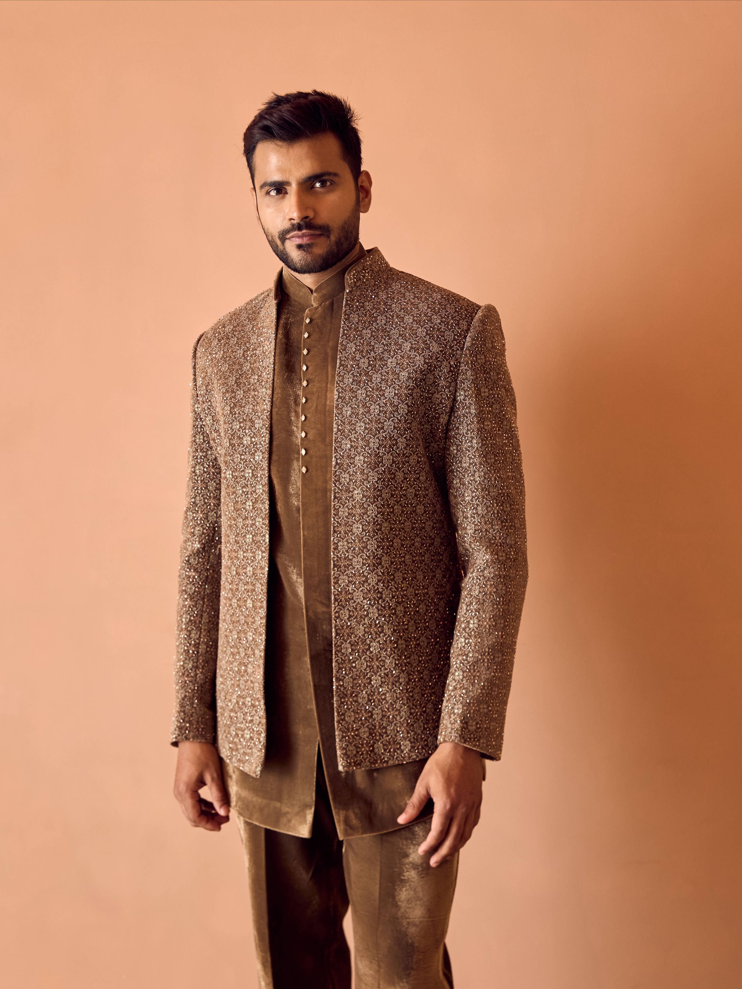 Brown Indo-Western With Zardosi Work