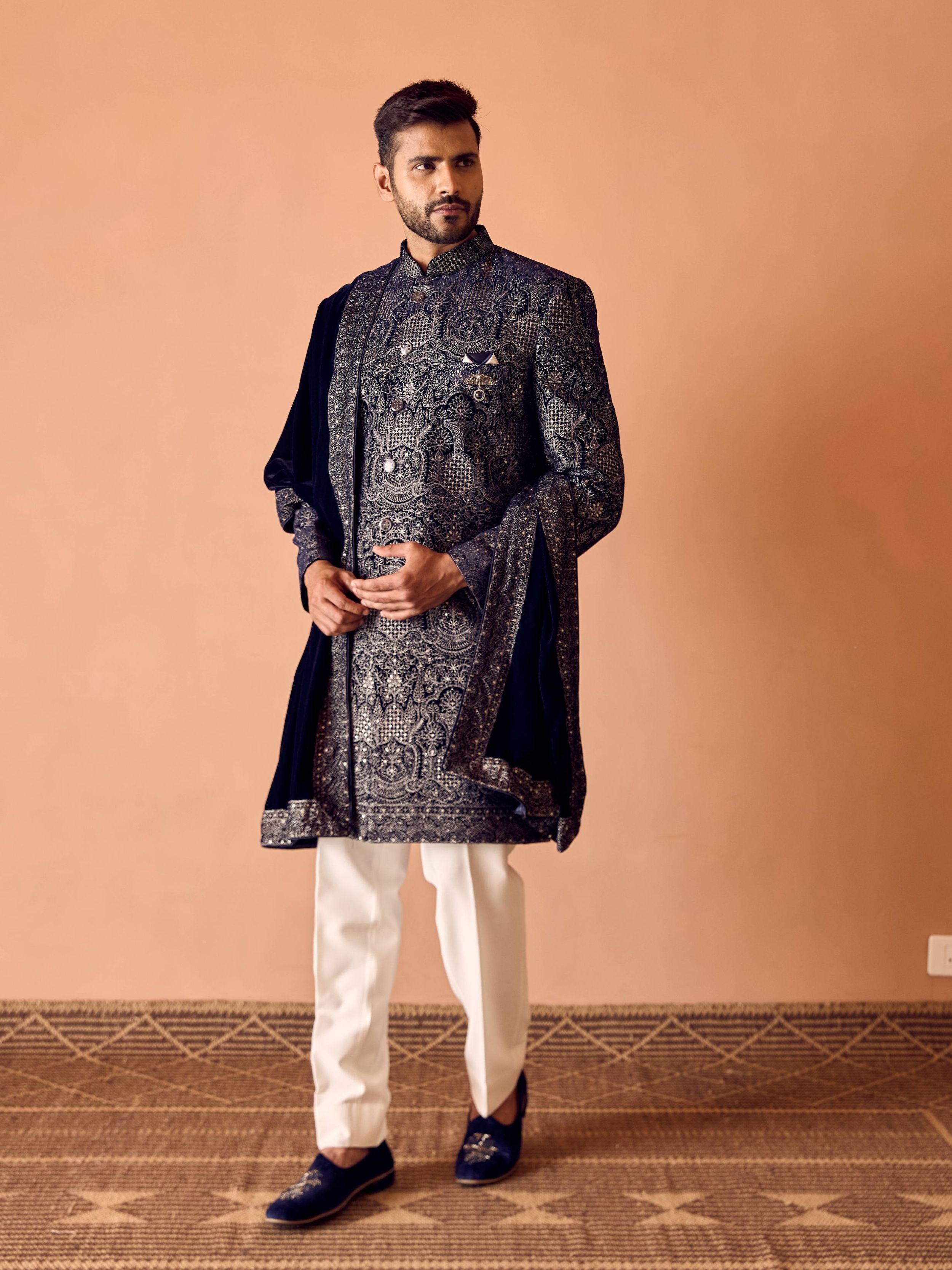 Blue Indo-Western With Beads & Metallic Thread Work