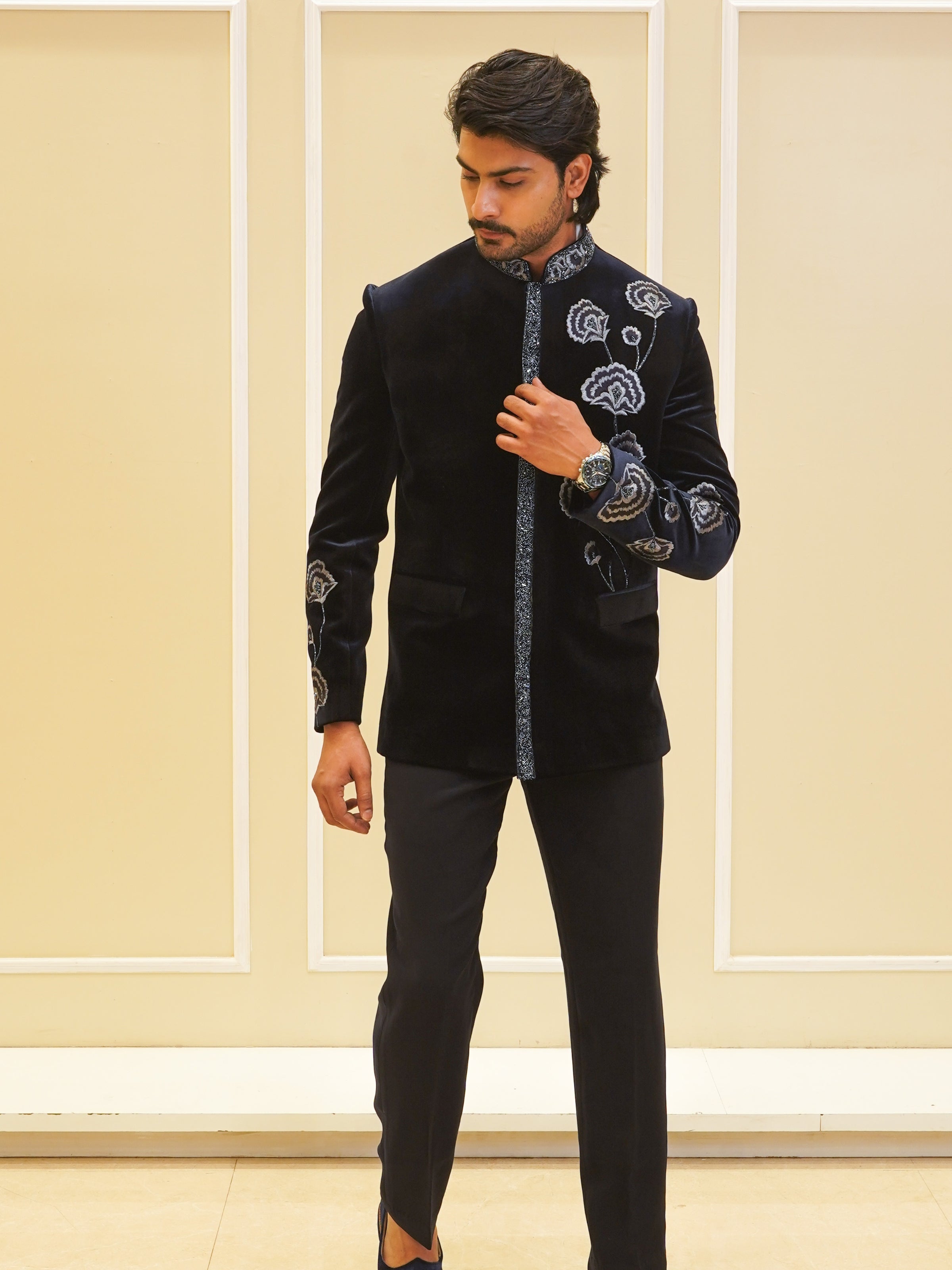 Dark Blue Jari Embroidery Jodhpuri Set