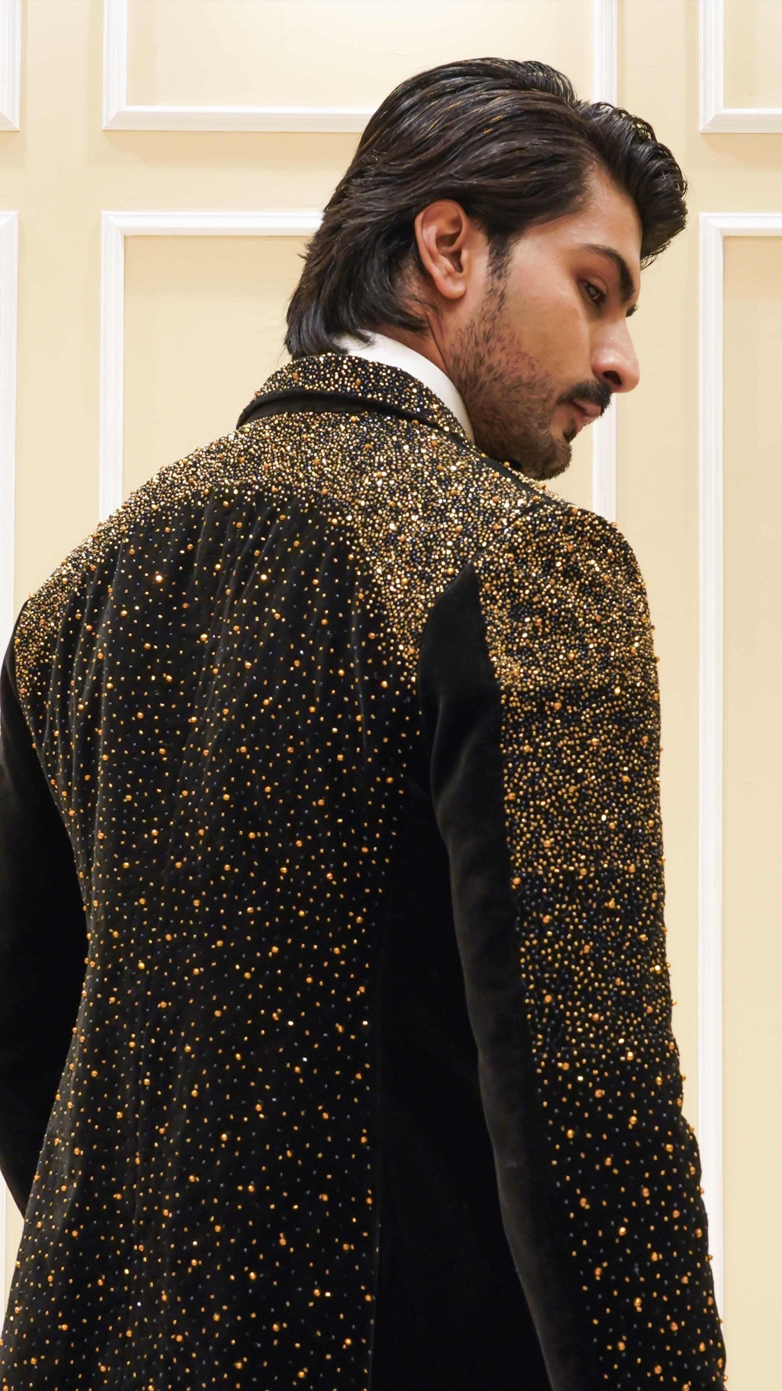 Black Golden Embroidery Tuxedo Set