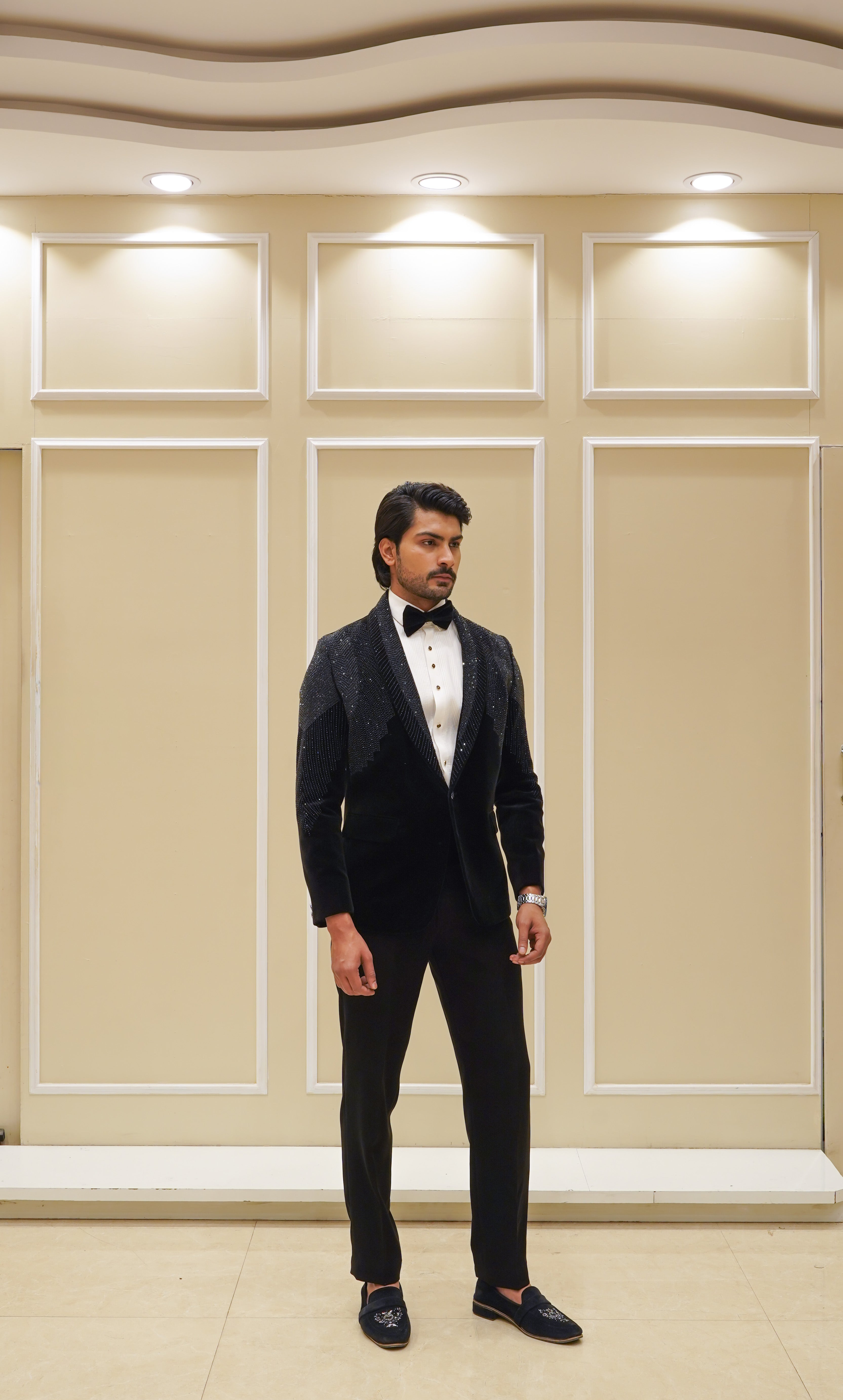 Black Moti And New Cut Embroidery Tuxedo Set