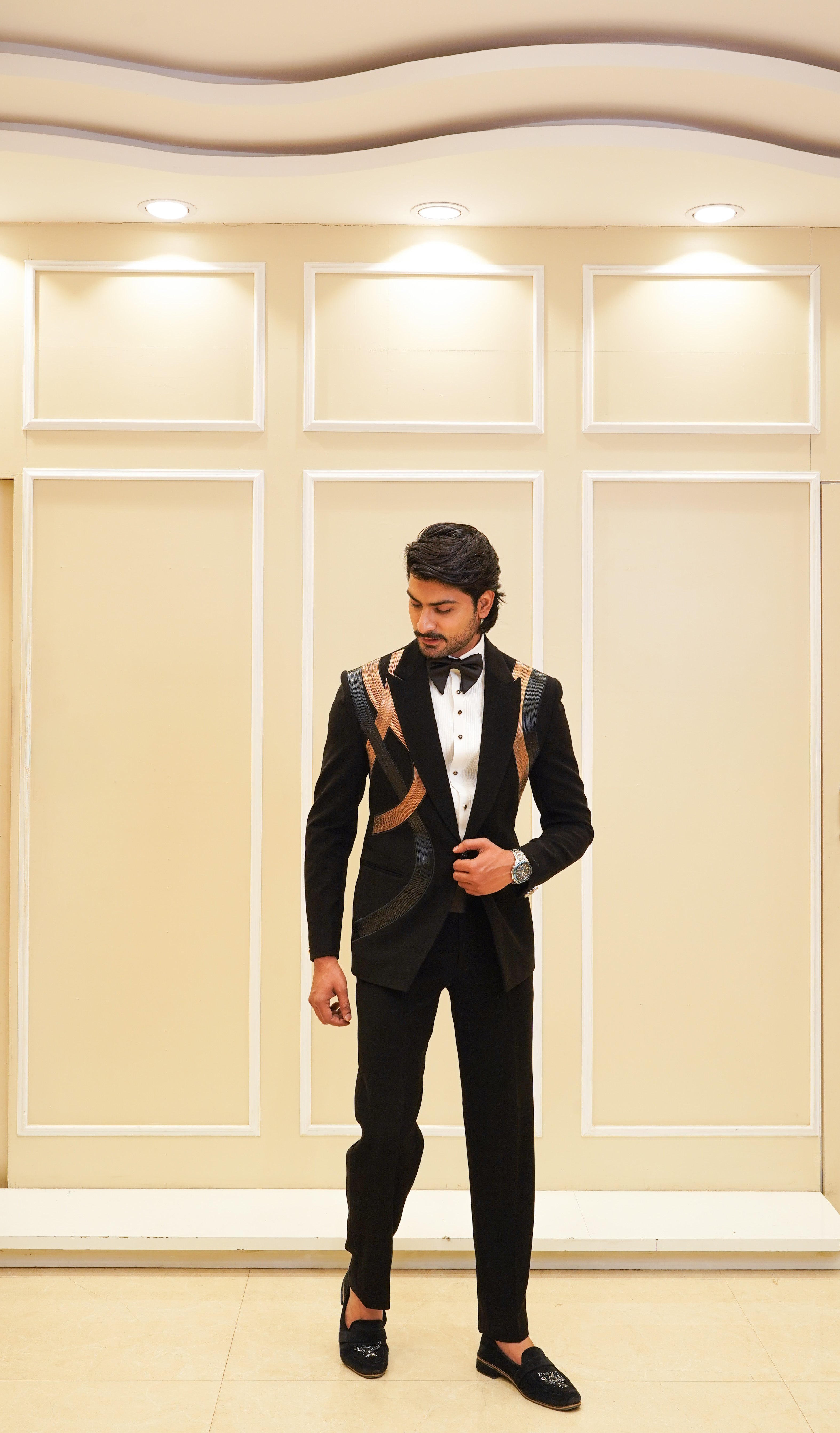 Black Leather Thread Tuxedo Set