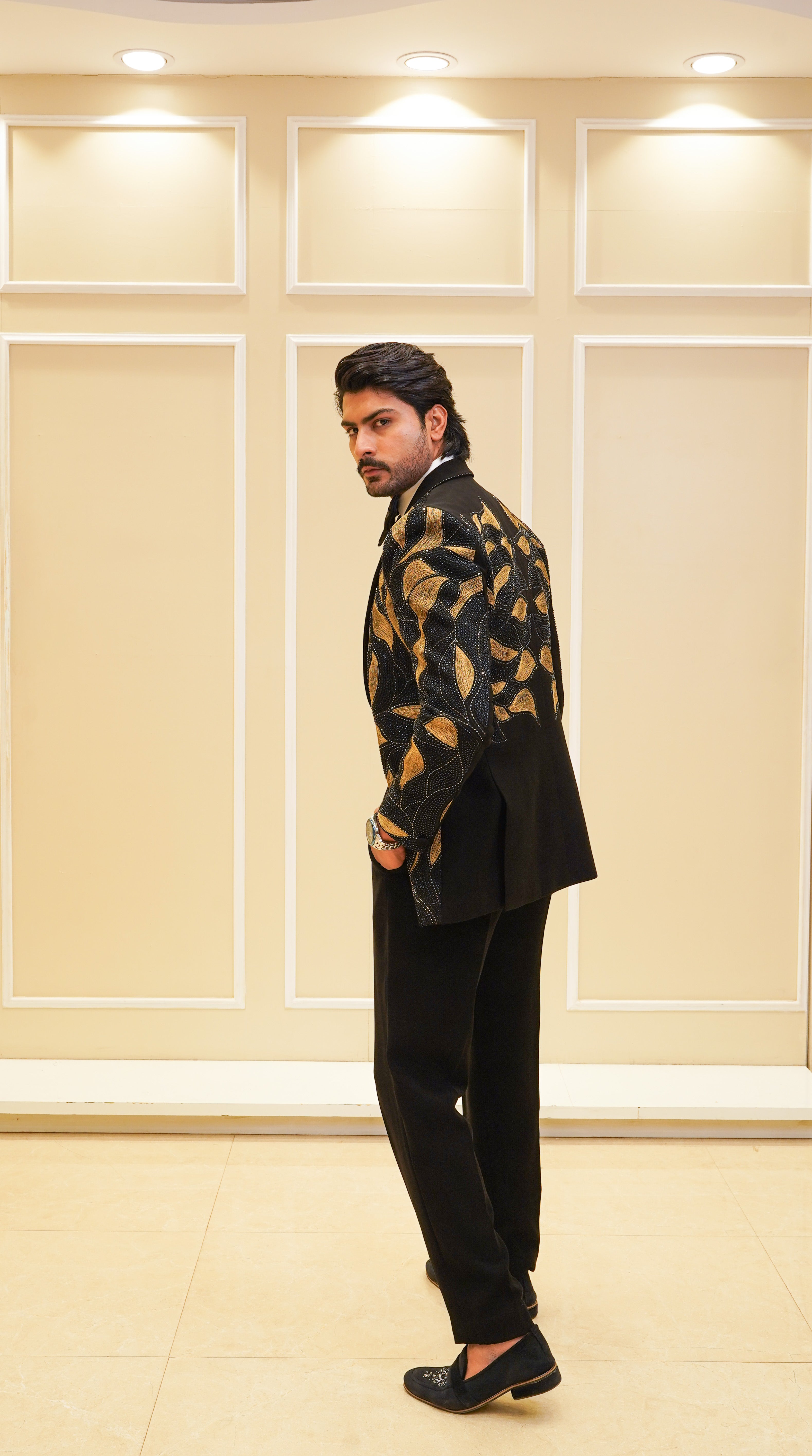 Black Zari And Cut Dana Embroidery Set