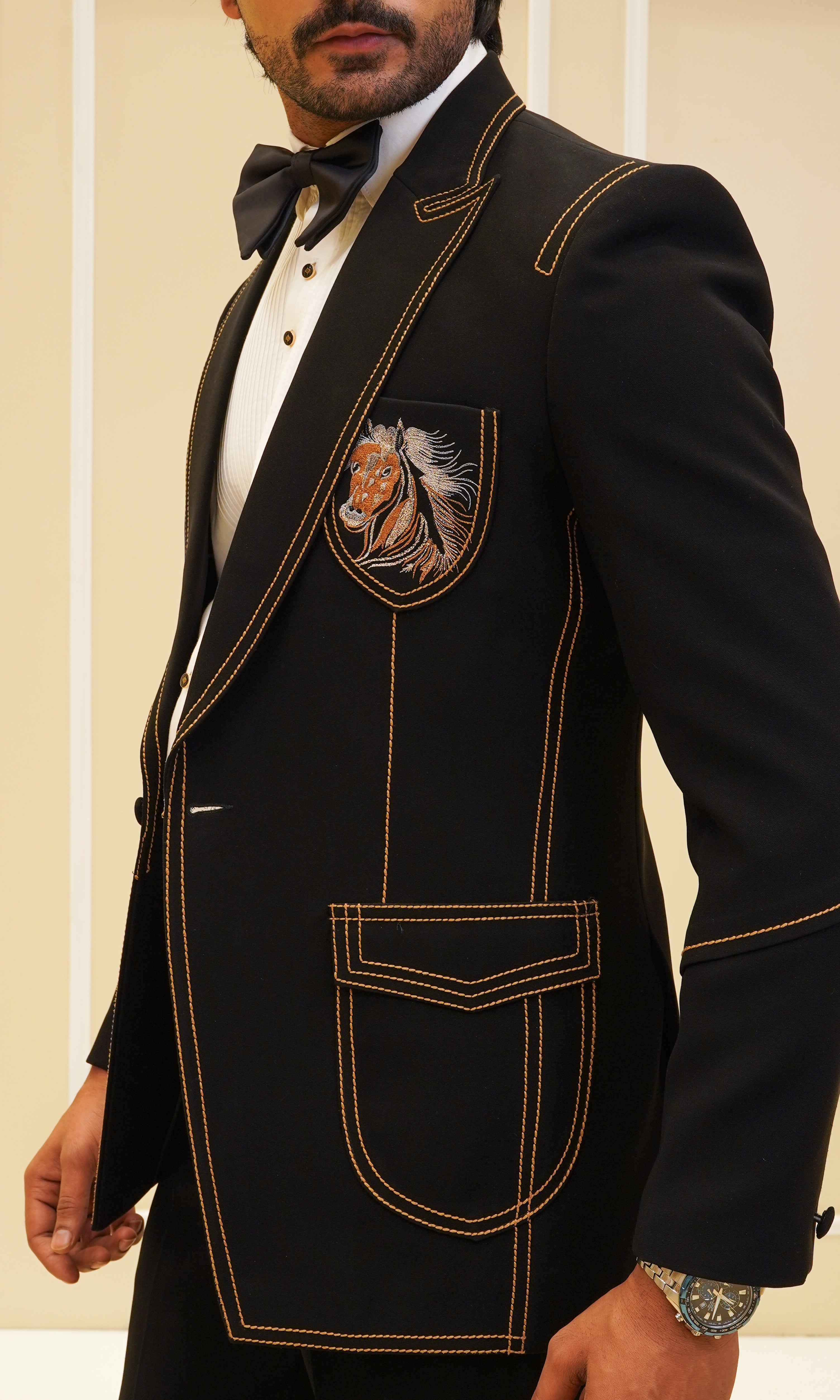 Black Thread Design Tuxedo Set