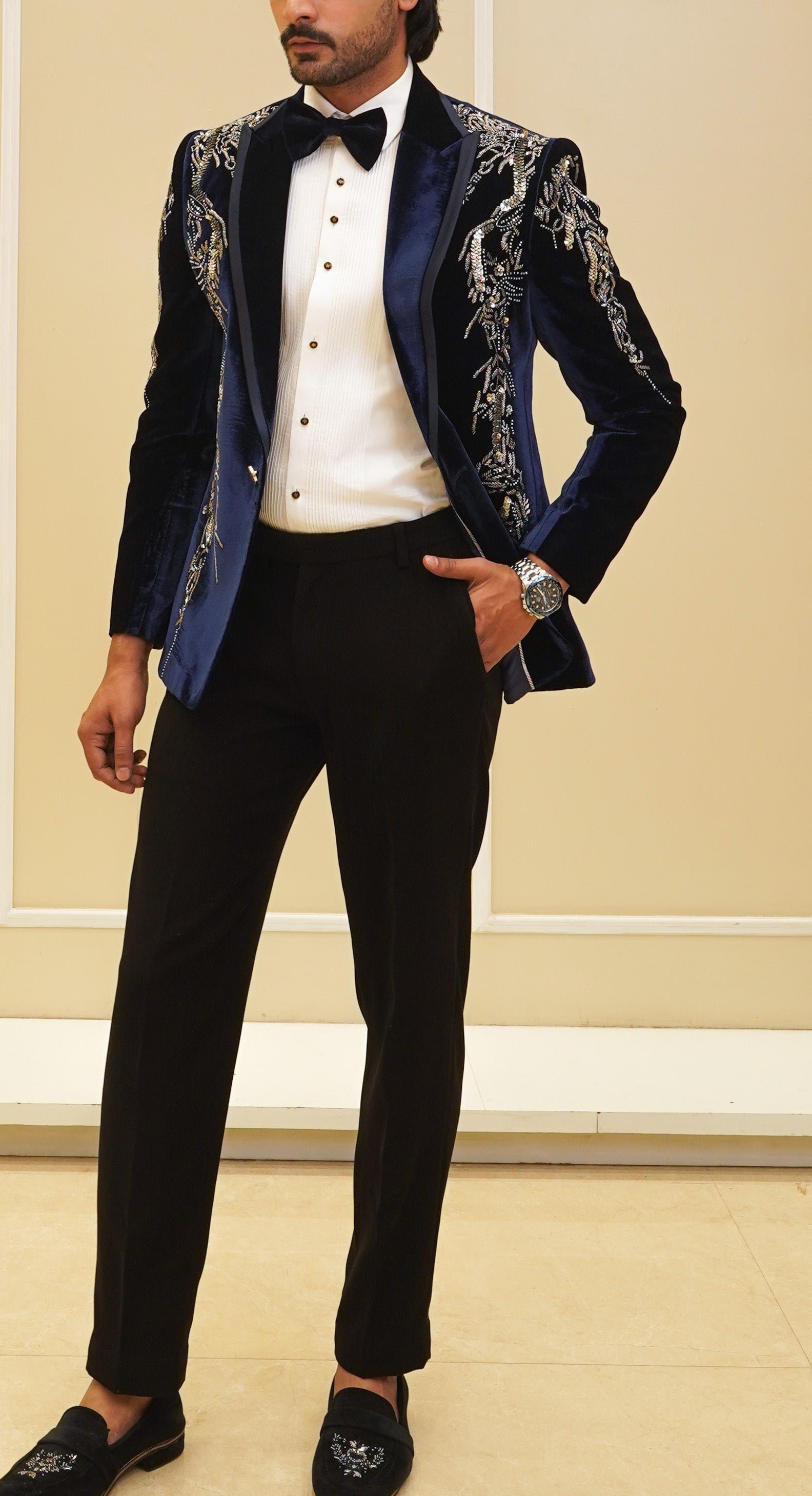 Dark Blue Silver Work Tuxedo Set