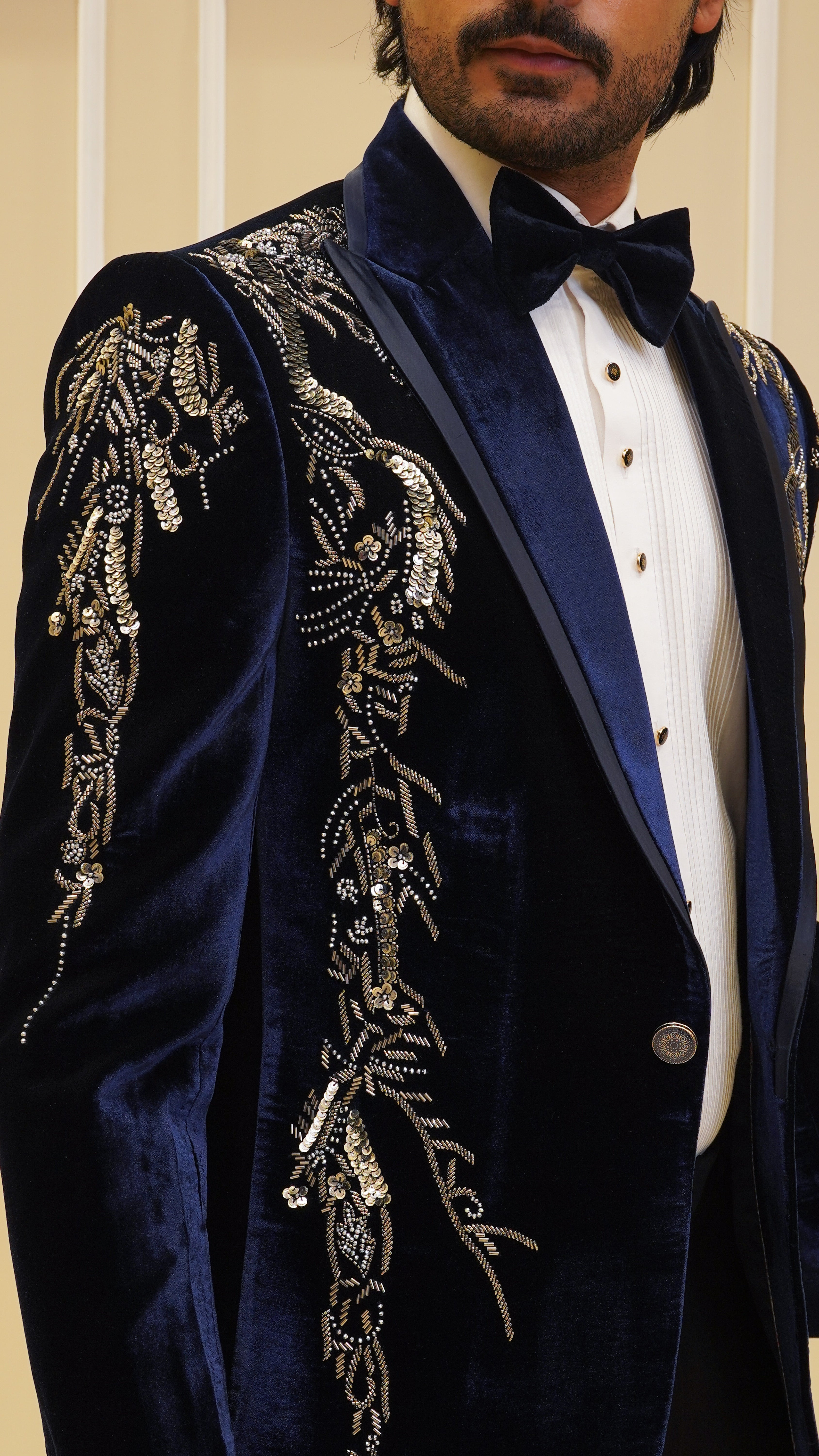 Dark Blue Silver Work Tuxedo Set