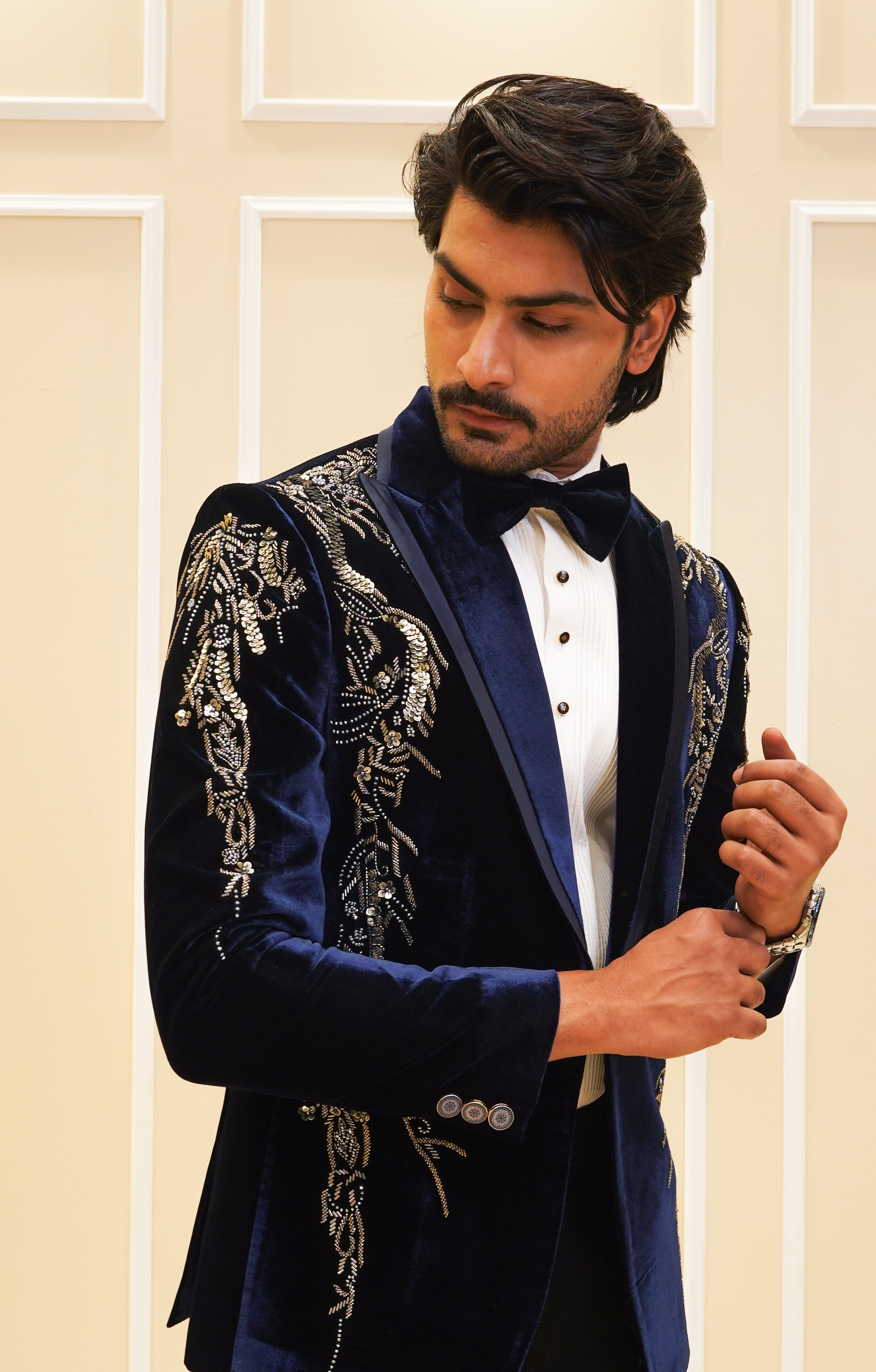 Dark Blue Silver Work Tuxedo Set