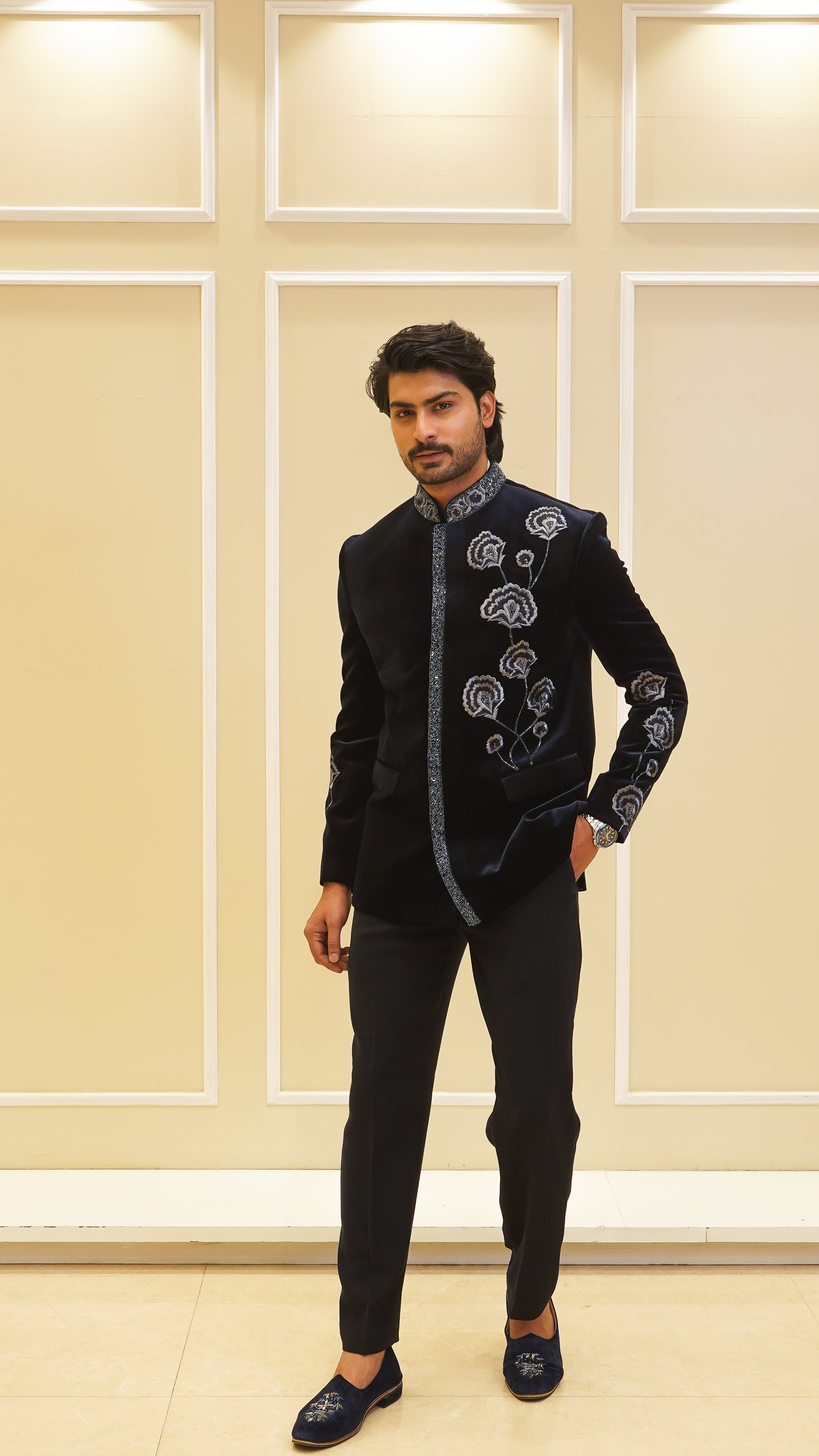Dark Blue Jari Embroidery Jodhpuri Set