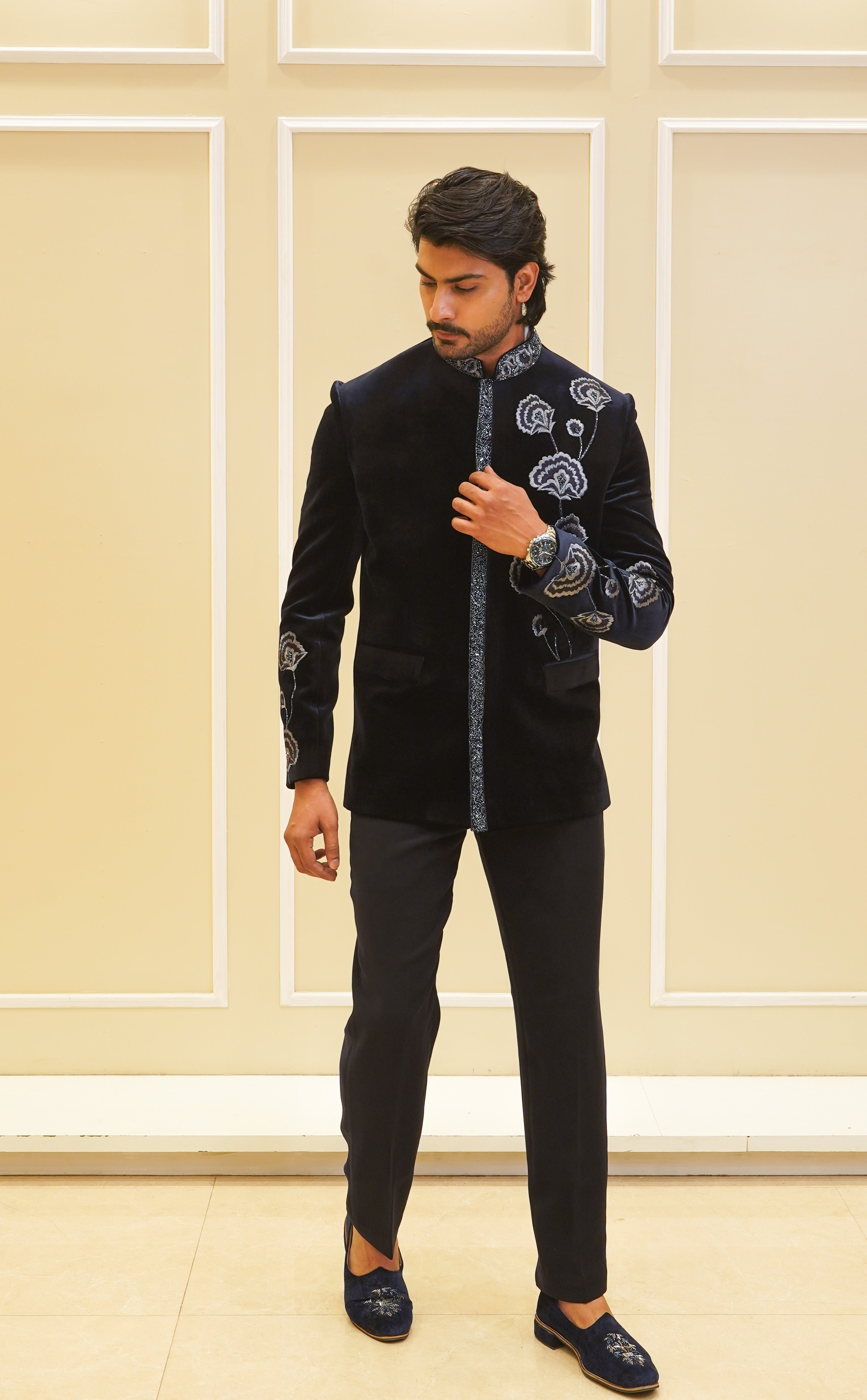 Dark Blue Jari Embroidery Jodhpuri Set