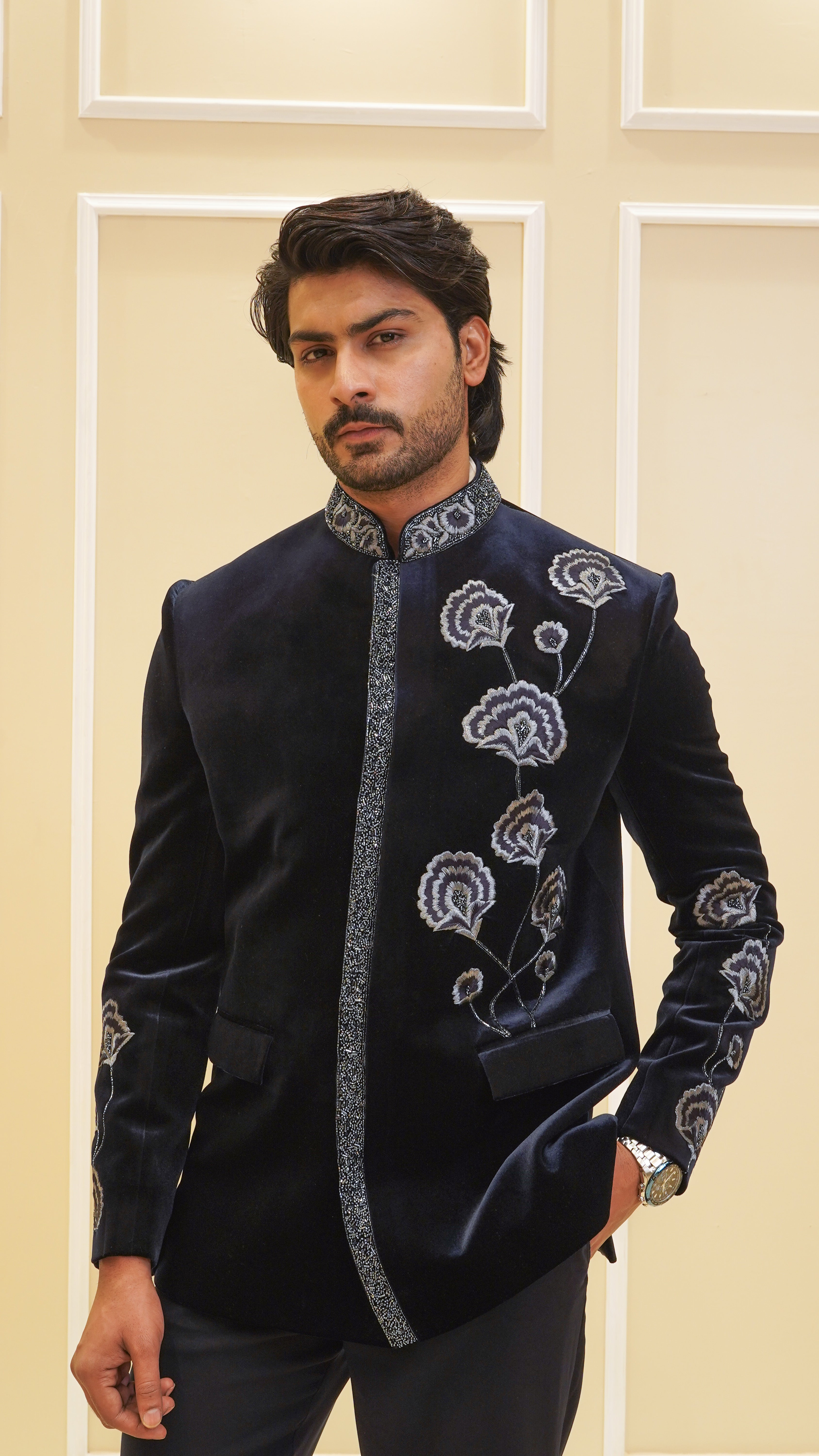 Dark Blue Jari Embroidery Jodhpuri Set