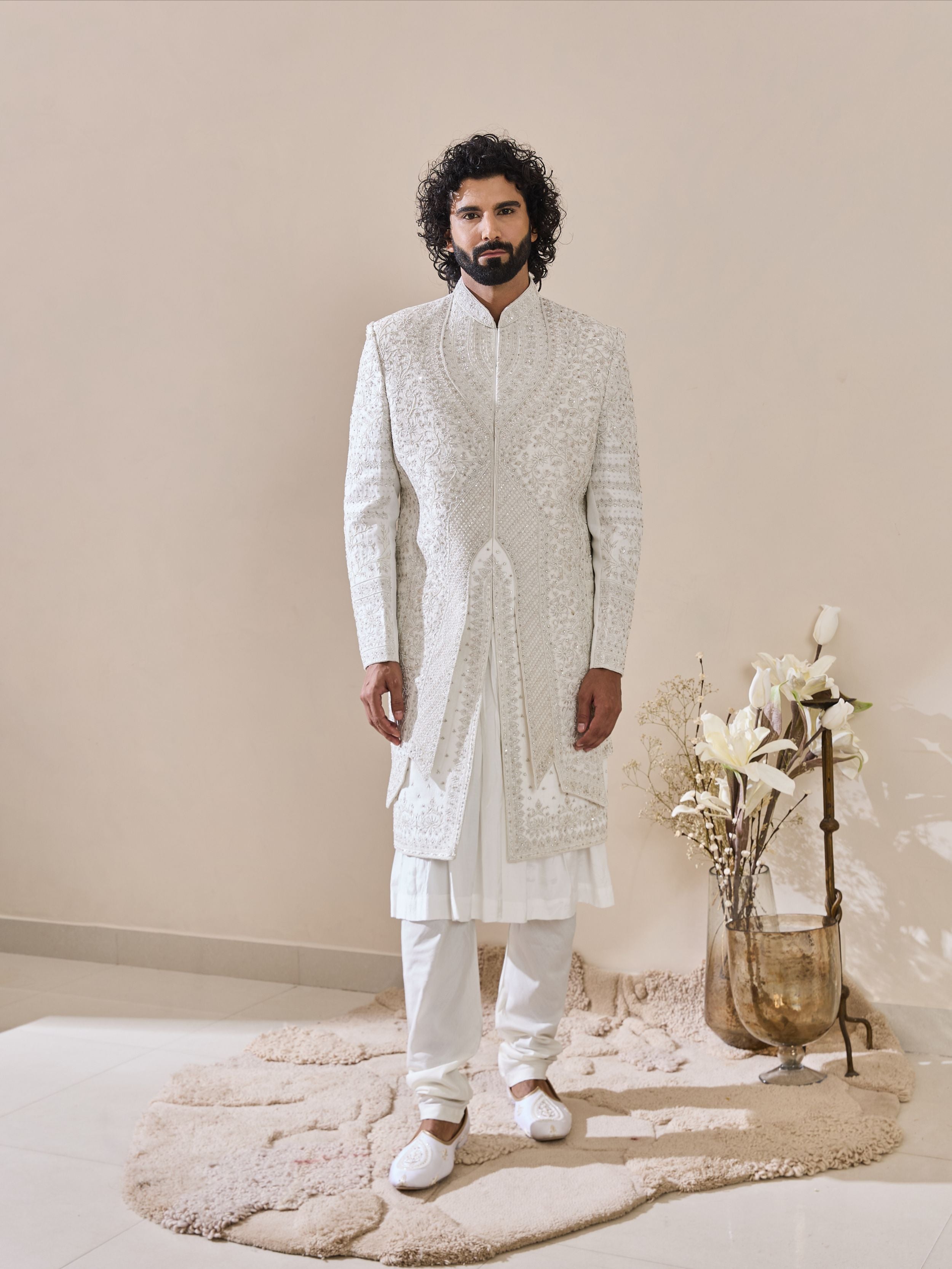 Ivory Resham Embroidered Sherwani